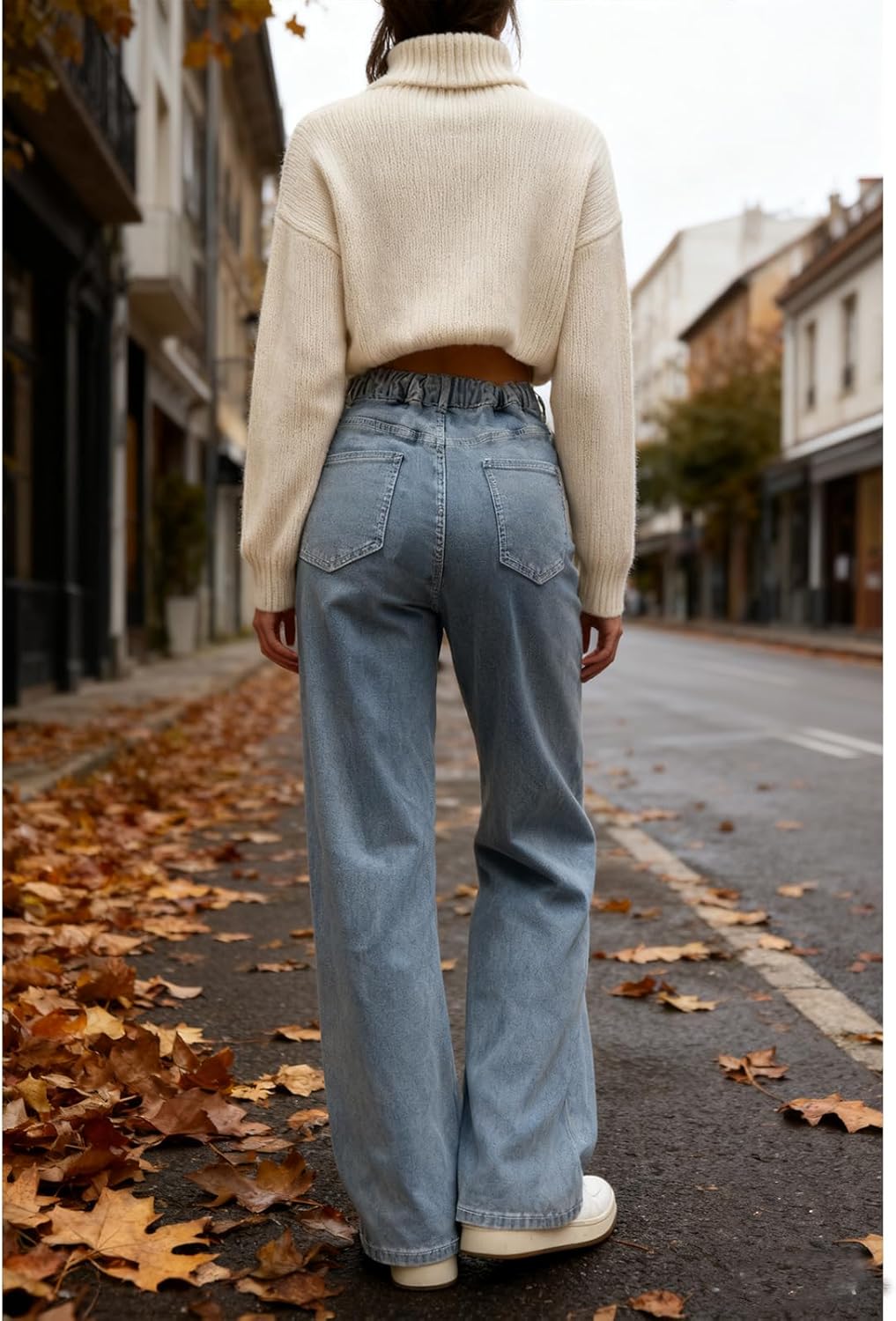 Baggy Wide Leg Jeans for Women - Elastic High Waisted Stretchy Tummy Control Boyfriend Denim Pants Trouser Trendy - Image 8