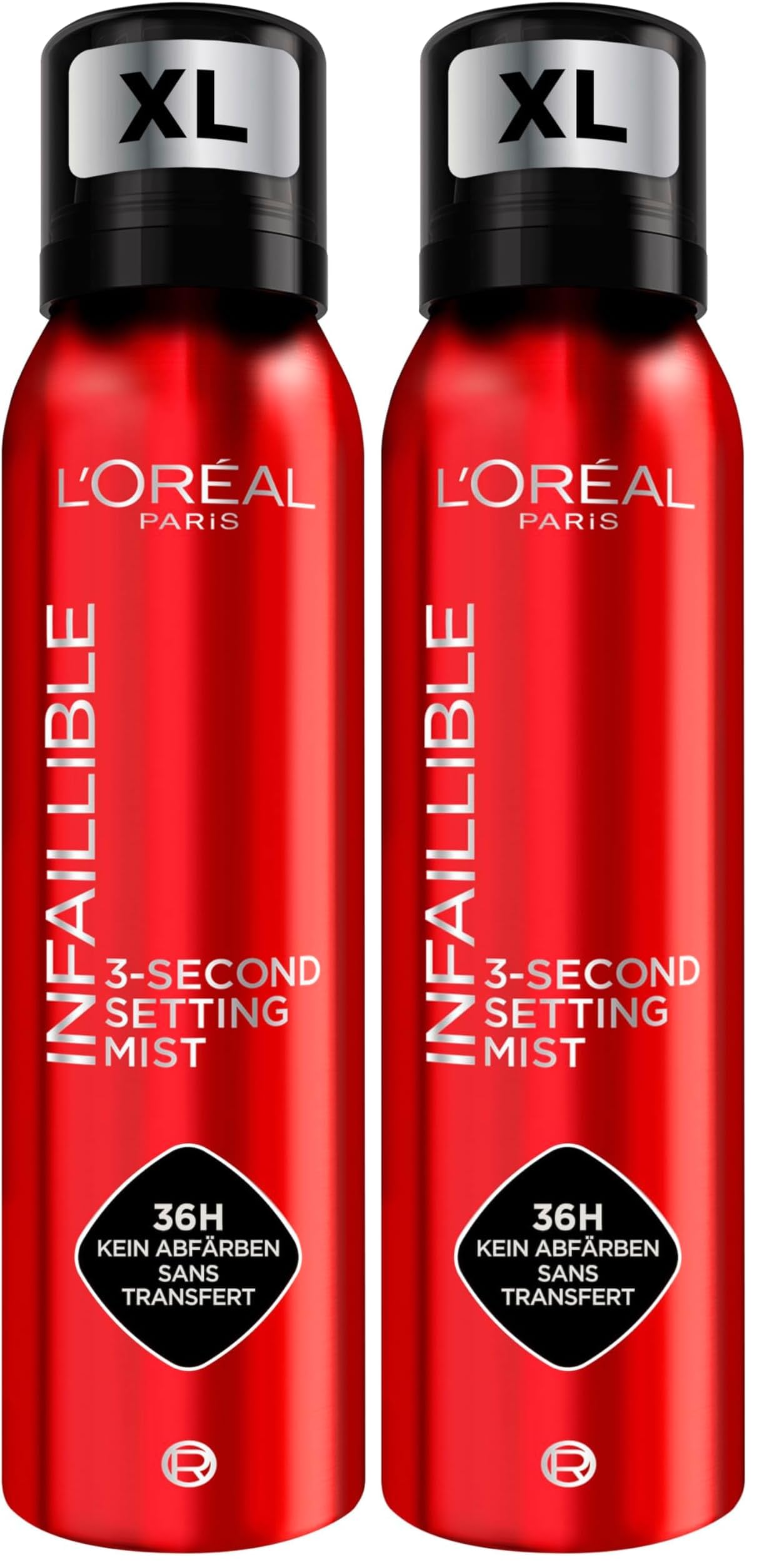 L'Oréal Paris Infaillible 3-second Setting Mist XL, Zum Fixieren von Make up, Transferfest in 3 Sekunden, Fixier-Spray für bis zu 36 Stunden Halt, 150 ml (Packung mit 2)
