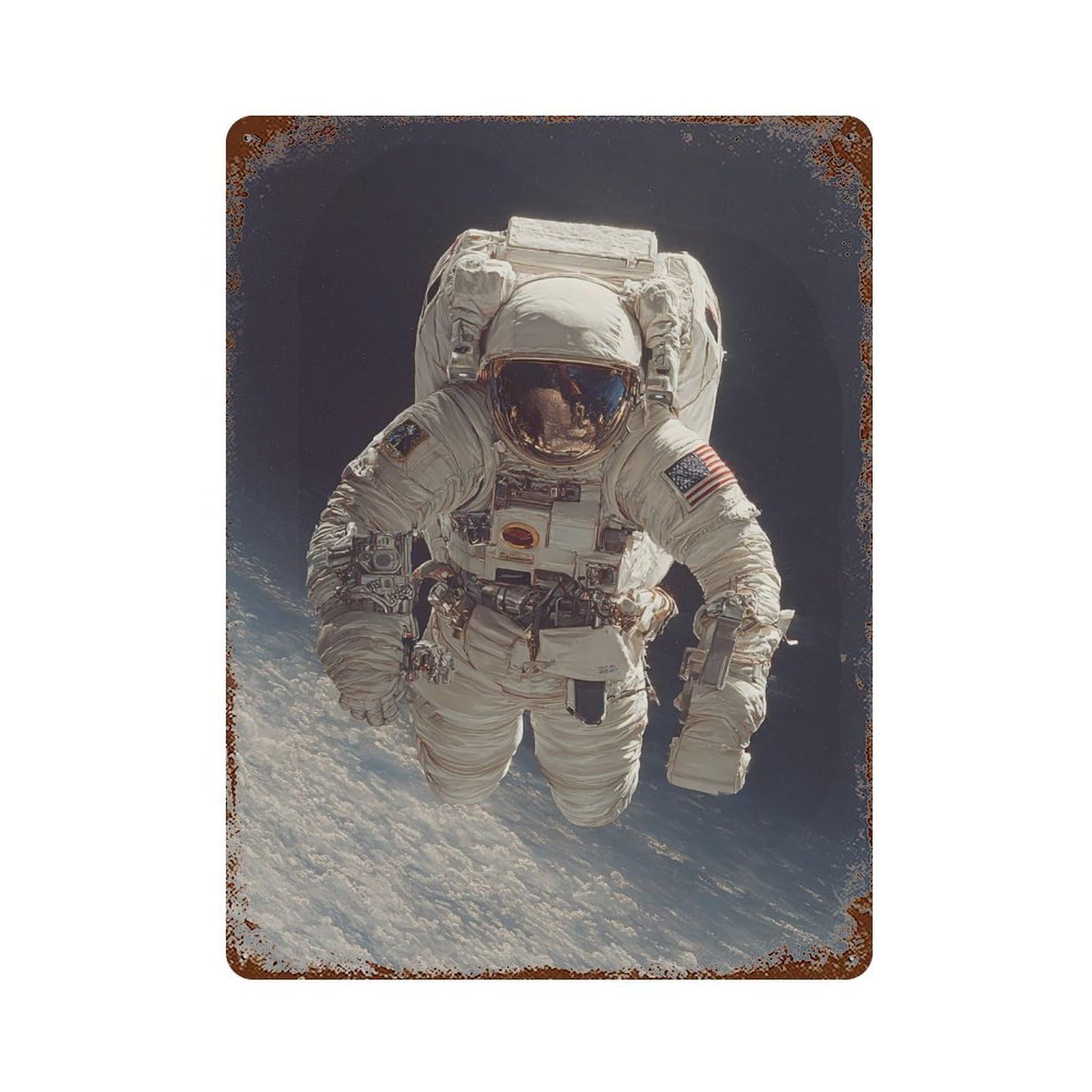 Astronaut Floating in Space-20 Rusty Metal Tin Sign 15.7"x11.8", Vintage Wall Decor for Garage, Pub Or Kitchen