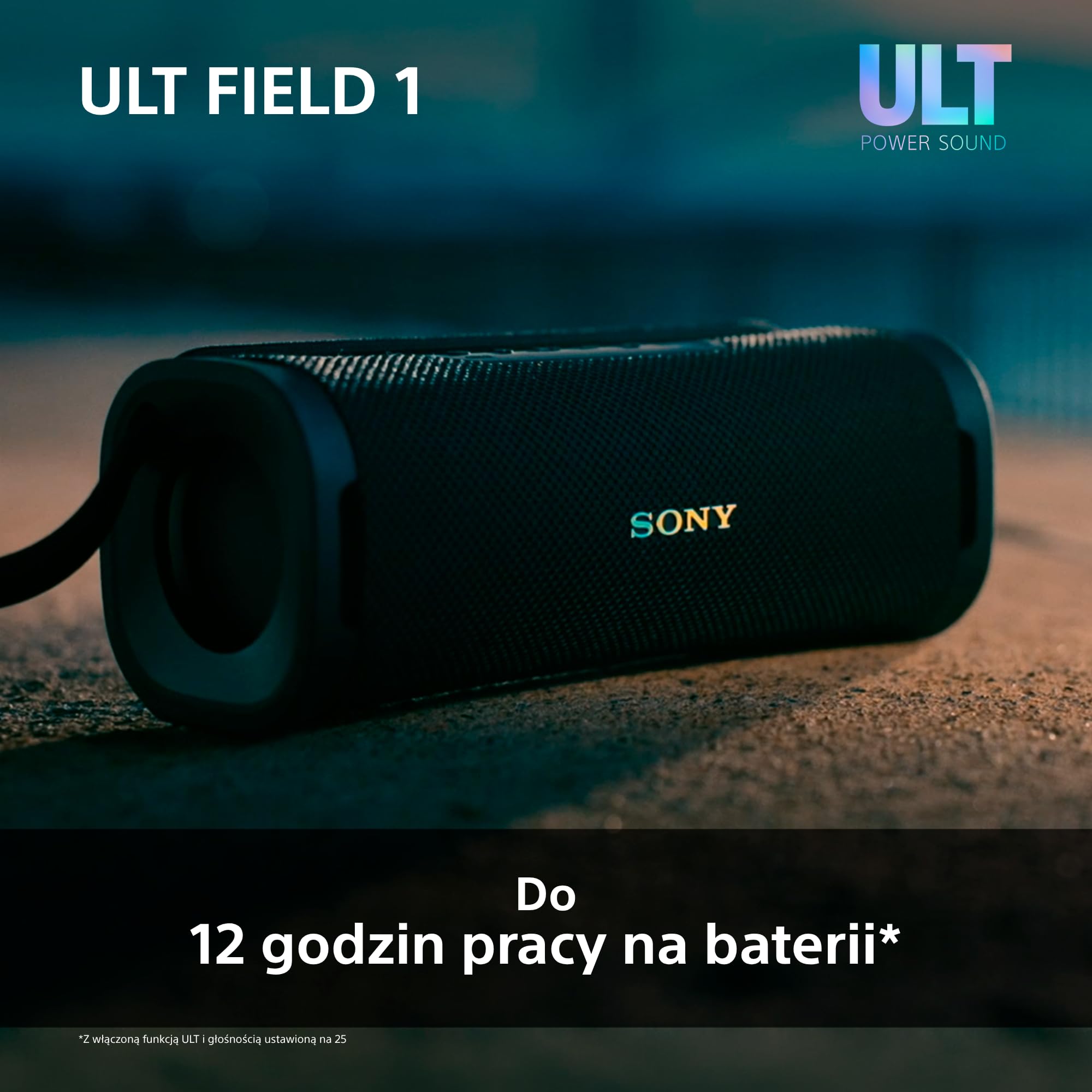 Sony ULT FIELD 1 Bezprzewodowy, Kompaktowy Głośnik Bluetooth z ULT POWER SOUND, Głęboki Bas, IP67, Wodoodporny, Pyłoszczelny, Odporny na Wstrząsy, Bateria do 12 godz., Rozmowy tel., Czarny