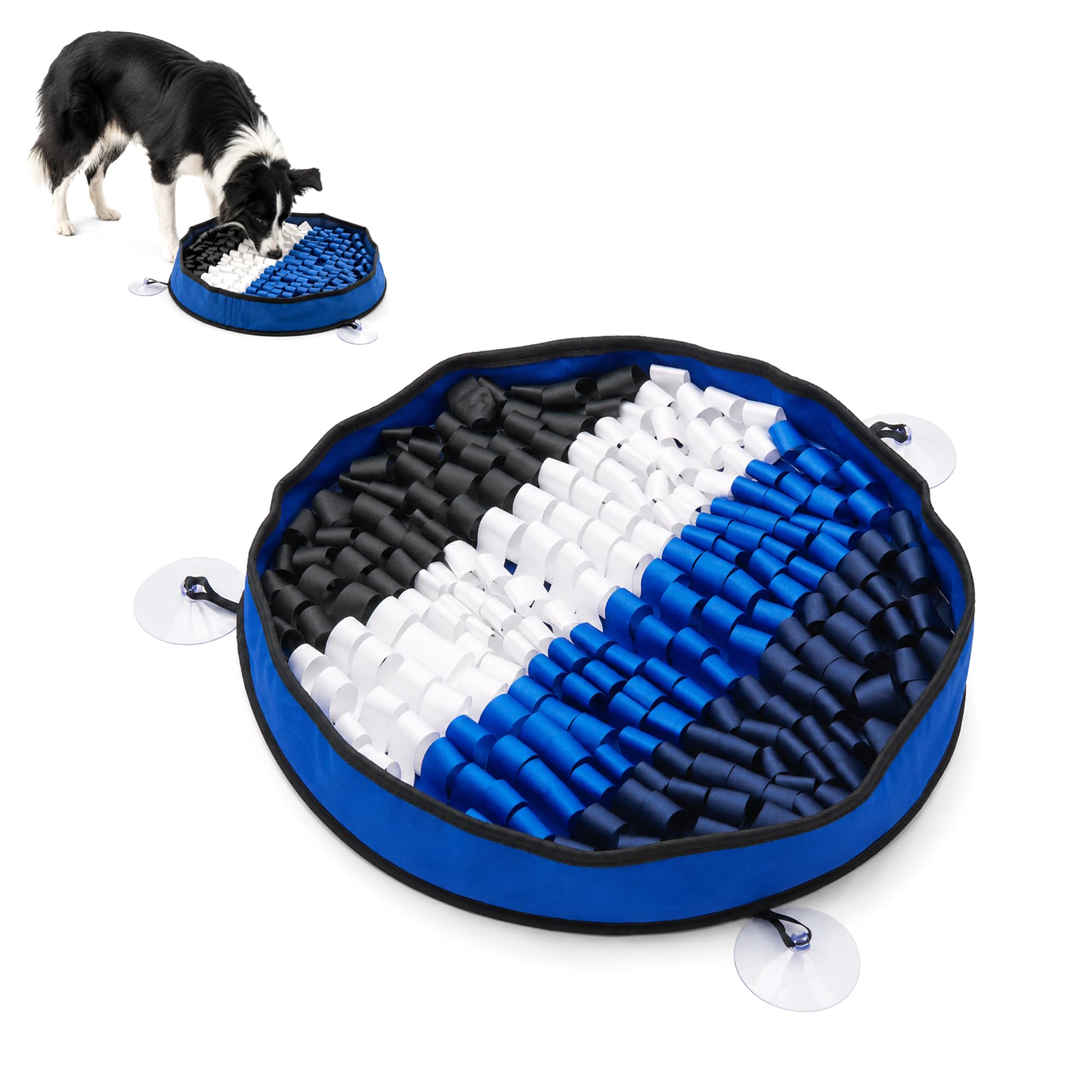 Potaroma Schnüffelmatte für große Hunde, rutschfest, Ø 50 cm, Blau | Material: Nylon-Gurtband, Filz, Oxford-Stoff, waschbar. Einsatz drinnen & Balkon. Denkspiel gegen Langeweile, tolles Geschenk