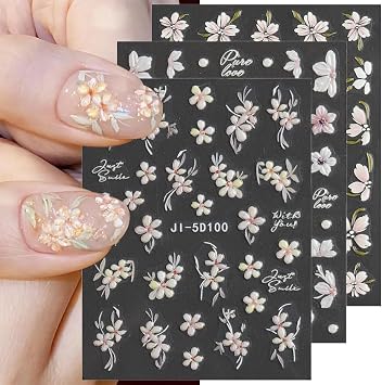 5D Embossed Sakura Flower Nail Stickers - 6 Sheets, Cherry Blossom Petals, Pink Flowers, Spring Floral Nail Decals