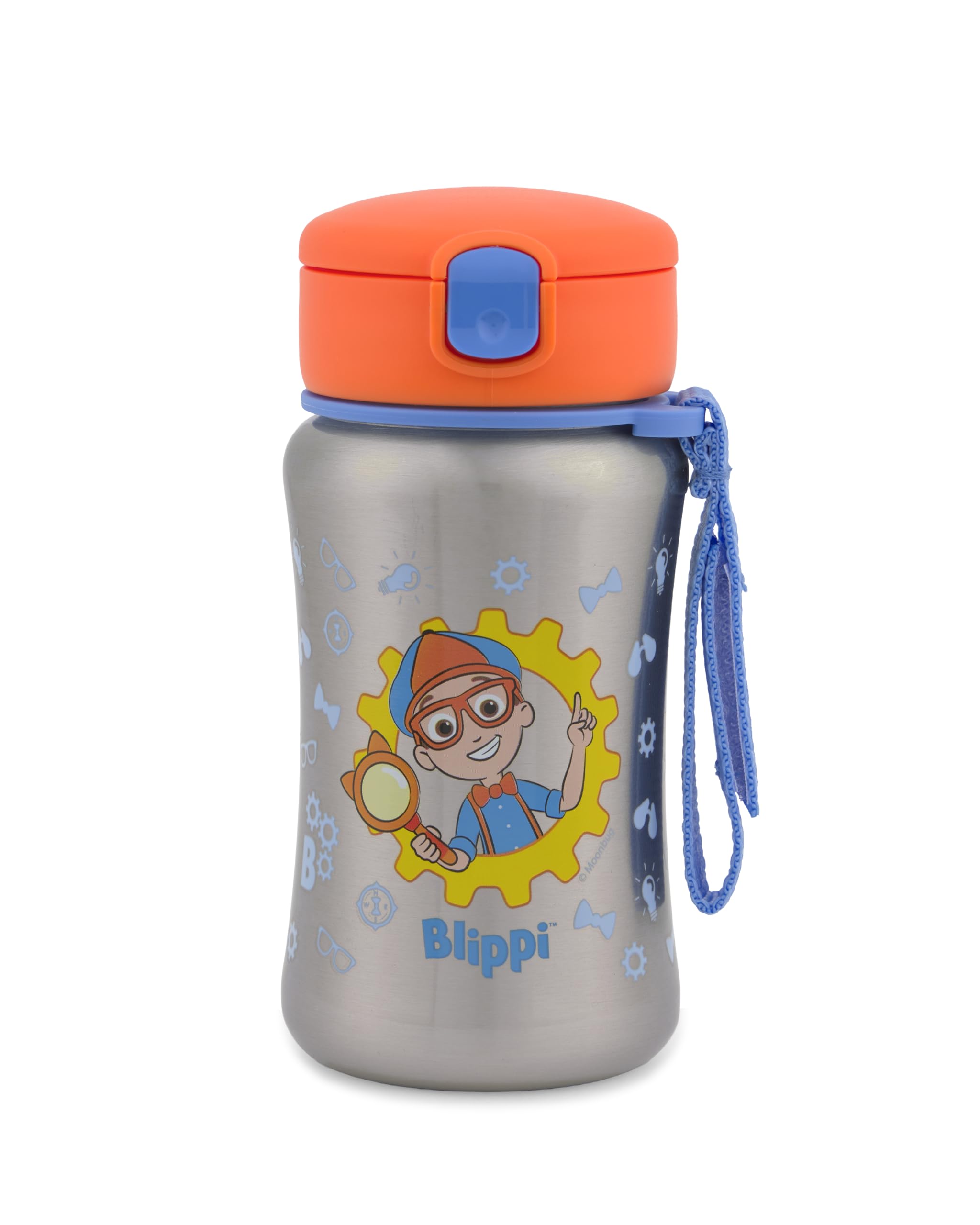 Skip Hop x Blippi Toddler Stainless Steel Water Bottle, BPA-Free Toddler Water Bottle with Pop-Up Lid &amp; Flexible Straw Holds 12oz. Age 12m+