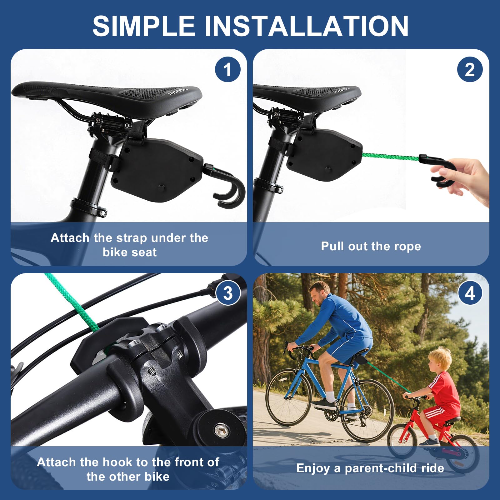 FoiiLiio Cuerda de Remolque Bicicleta,2.5m Cuerda de Remolque Retráctil,Cuerda de Remolque para Bicicleta para Bicicletas de Montaña,Todas Las Bicicletas