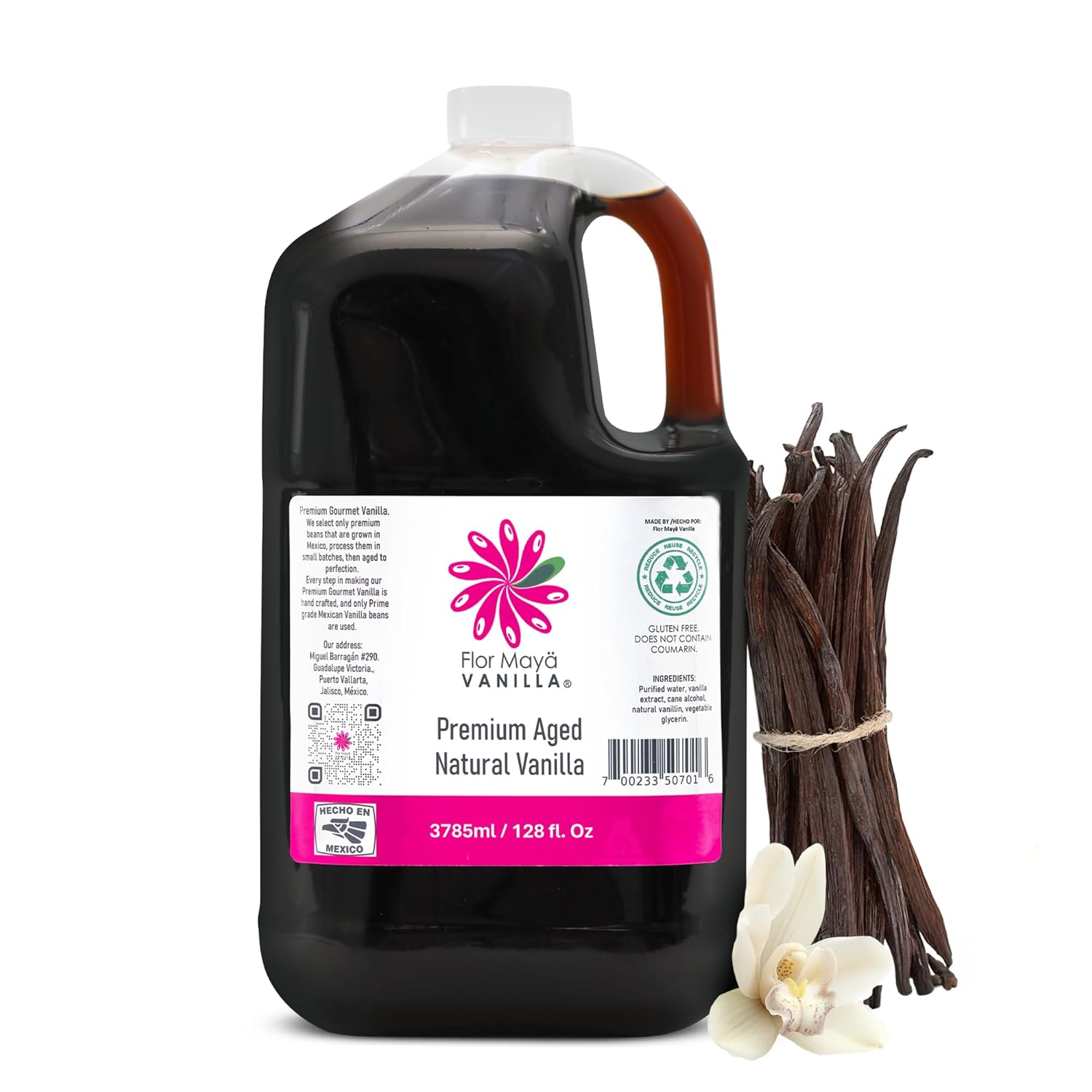 Flor Maya Vanilla Extract – Premium Aged Blend Made with Mexican Vanilla Beans | Gourmet Vanilla Bean Extract for Baking, Cooking & Desserts | Gluten Free, Non-GMO, No Coumarin | 33.8 fl oz