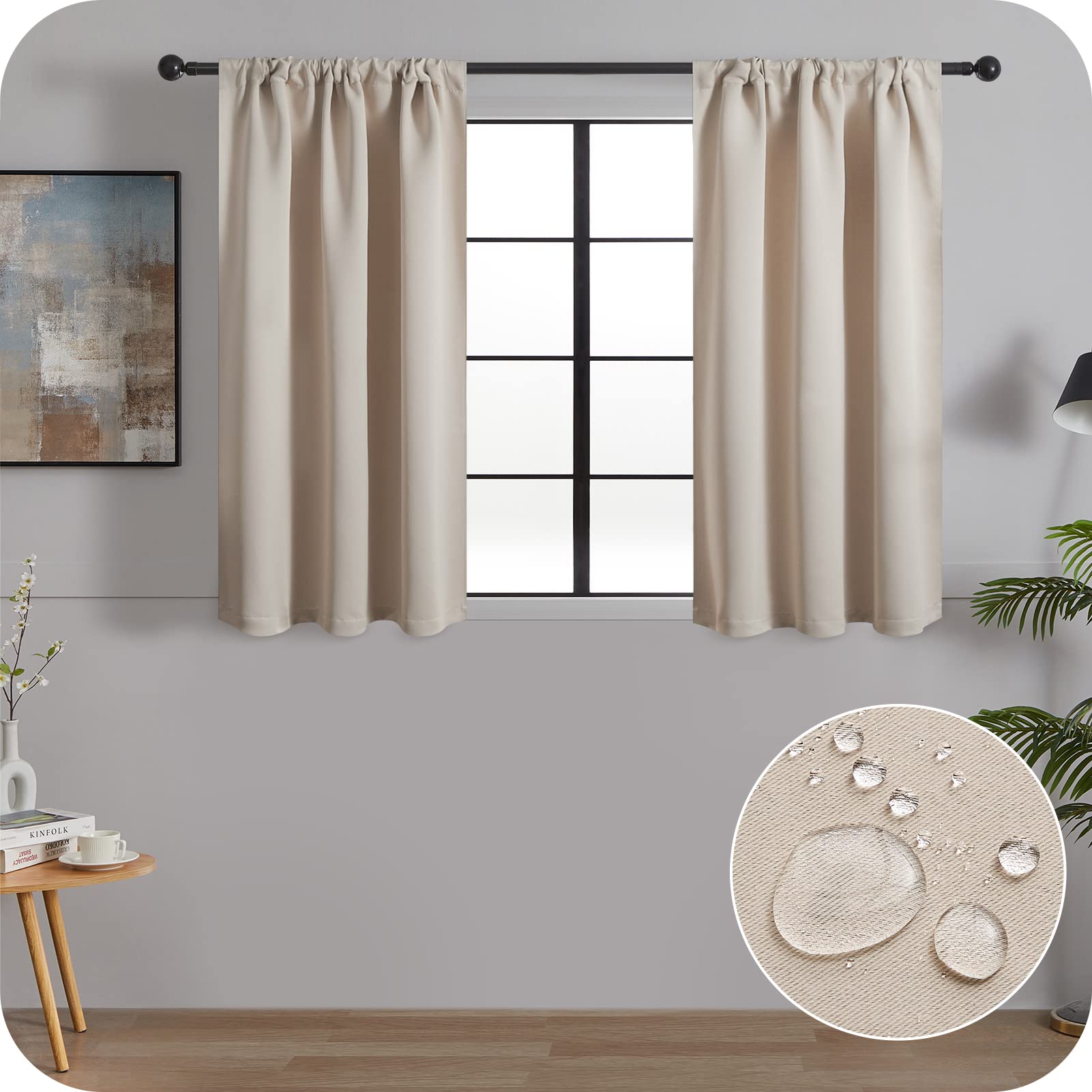MRTREES Cortinas opacas beis, cortas para pequeñas medias ventanas en cocina, baño, dormitorio, salón, 60 x 75 cm (alto x ancho), juego de 2 unidades Global Recycled Standard Global Recycled Standard Global Recycled Standard