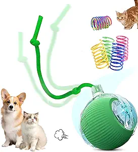 Interactive Cat Toys Ball - 2025 New Gen with 360° Auto-Rotation Smart Obstacle Avoidance & Auto Wake-Up,Includes 1 Speedy Tail 2.0 Ropes, Ideal Kitten Toys for Bored Indoor Cats (Green)