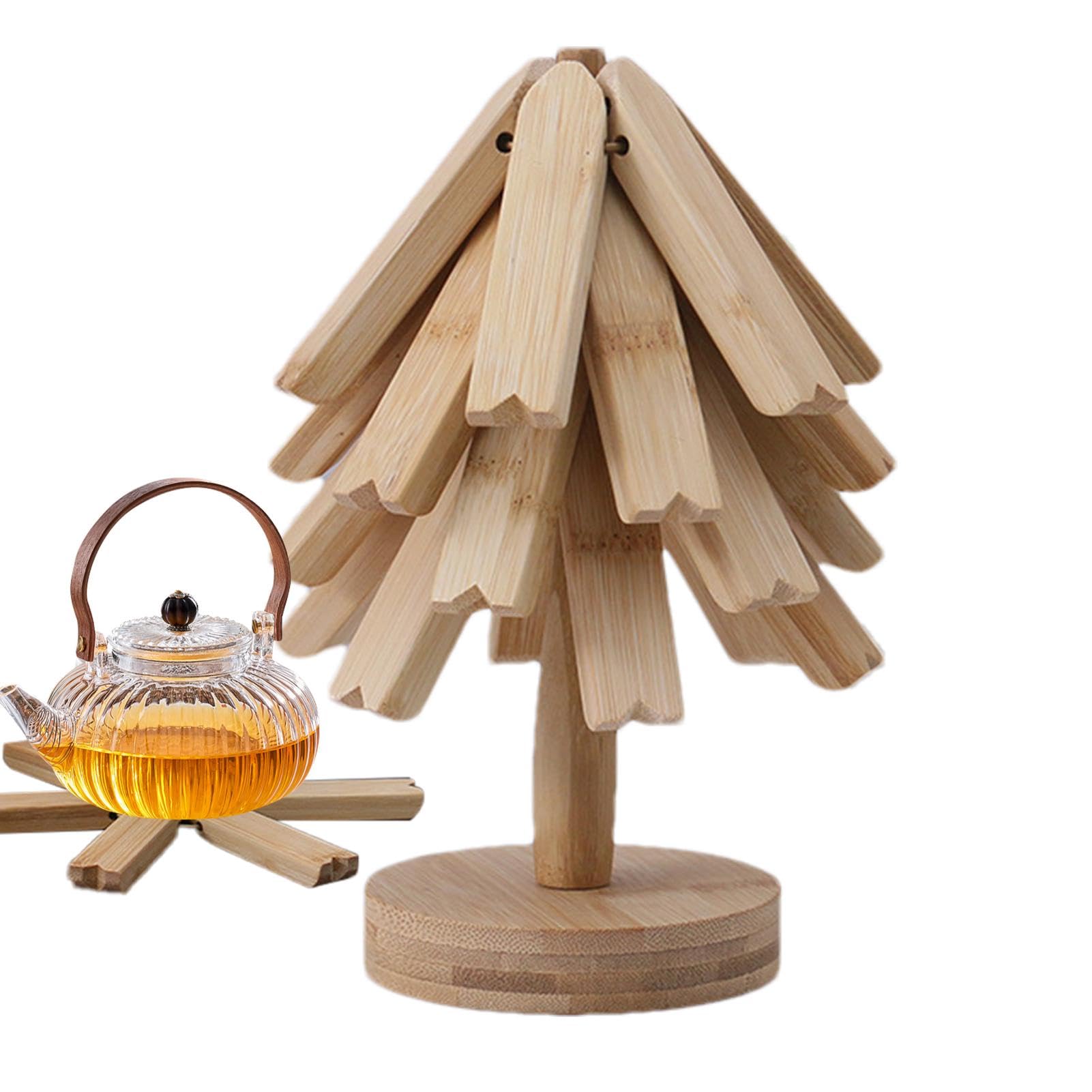 3 sottopentola in legno, sottopentola pieghevole, set di sottopentola ad albero, presina for teiera, ornamenti multifunzionali e facili da riporre, perfetti for piatti caldi, ciotole for sottopentola