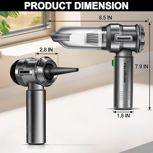 Miniatura 7 de PeroBuno Aspirador de coche de alta potencia, 18 KPa potente, 35 minutos de tiempo de funcionamiento, plumero de aire con motor sin escobillas con 3
