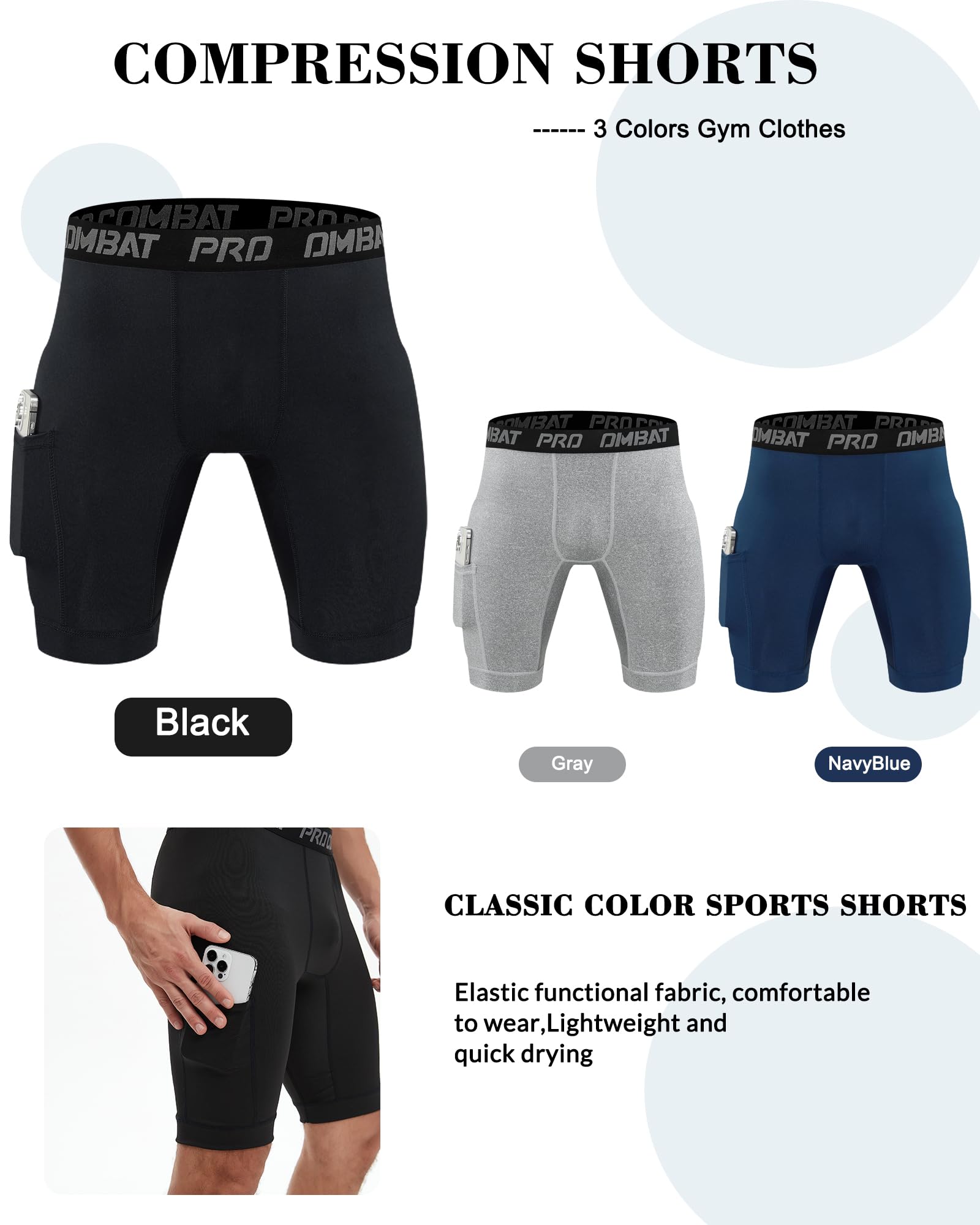 Confezione da 5 pantaloncini a compressione da uomo con tasca in spandex atletico strato base ad asciugatura rapida compressione biancheria intima sportiva