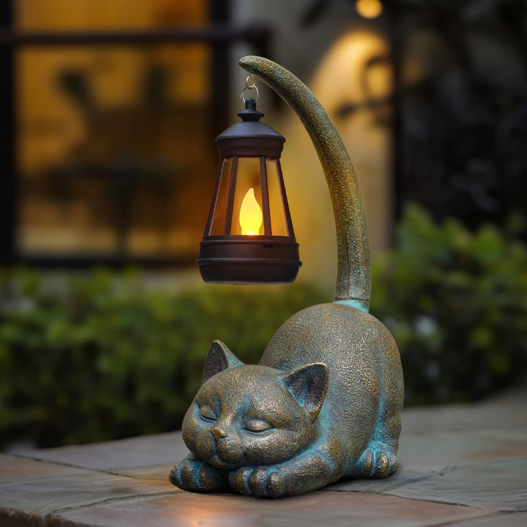 Oneser Solar Garden Statues Cat Figurine with Solar Light Outdoor Decorations Lawn Home Decor for Patio, Balcony, Yard Ornament,Unique Housewarming and Birthdays Gifts for Mom Women Grandma