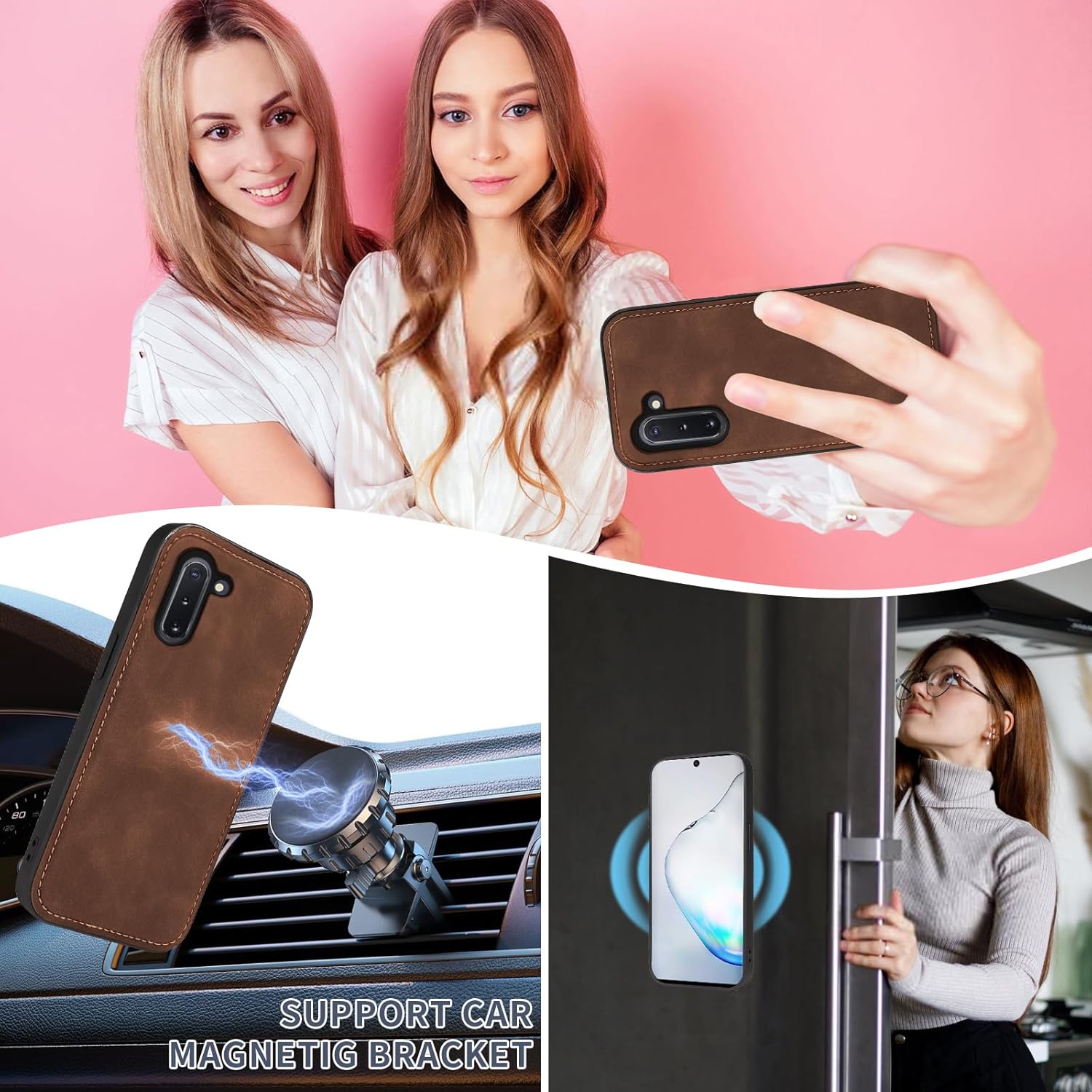 Asuwish Phone Case for Samsung Galaxy Note 10 5G Zipper Wallet Detachable Cell Cover with Tempered Glass Screen Protector Crossbody Strap Flip Card Holder Slot Note10 Notes 10s Ten Not S10 Women Brown