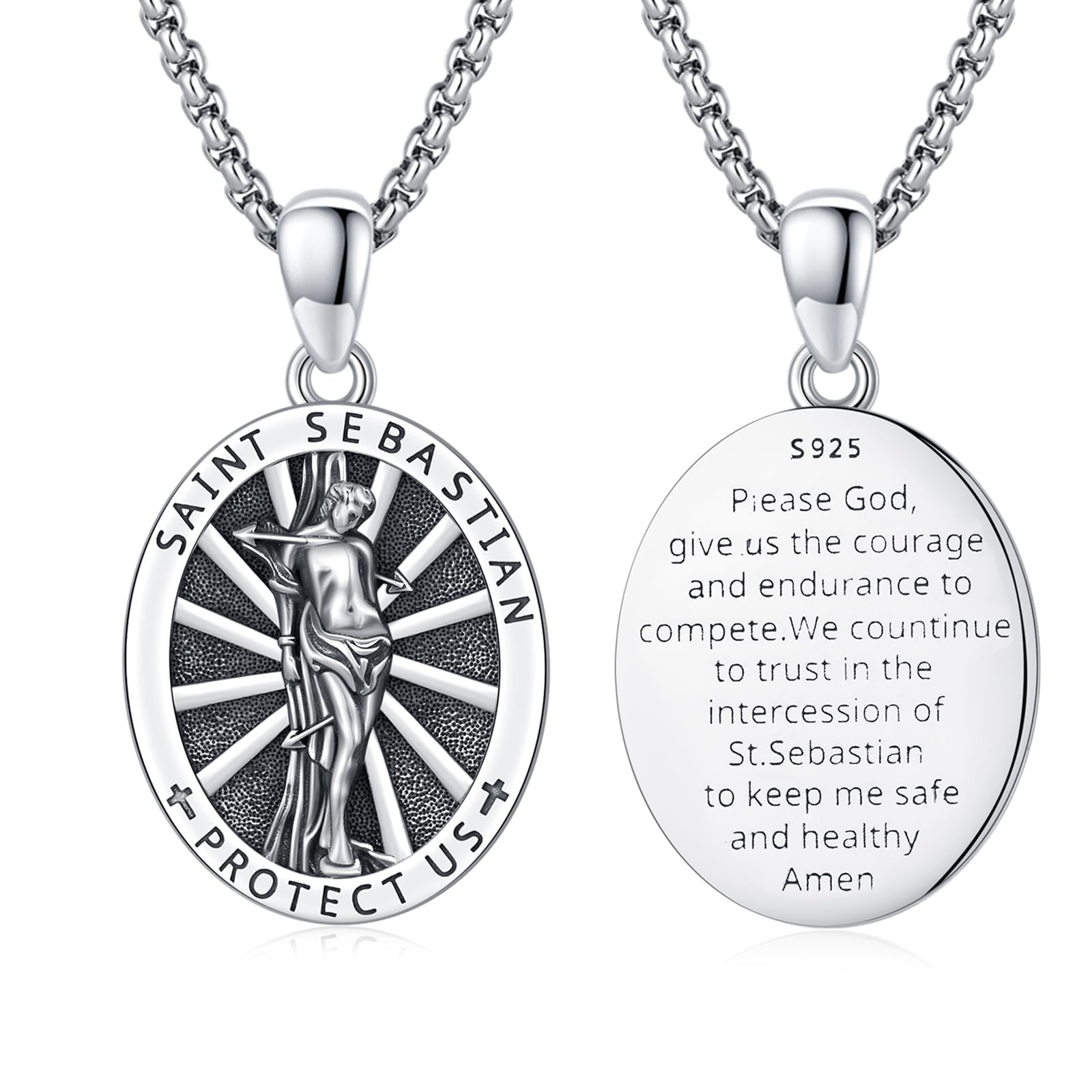 Silver/14K Gold Patron Saint Medal Amulet Necklace for Men Women