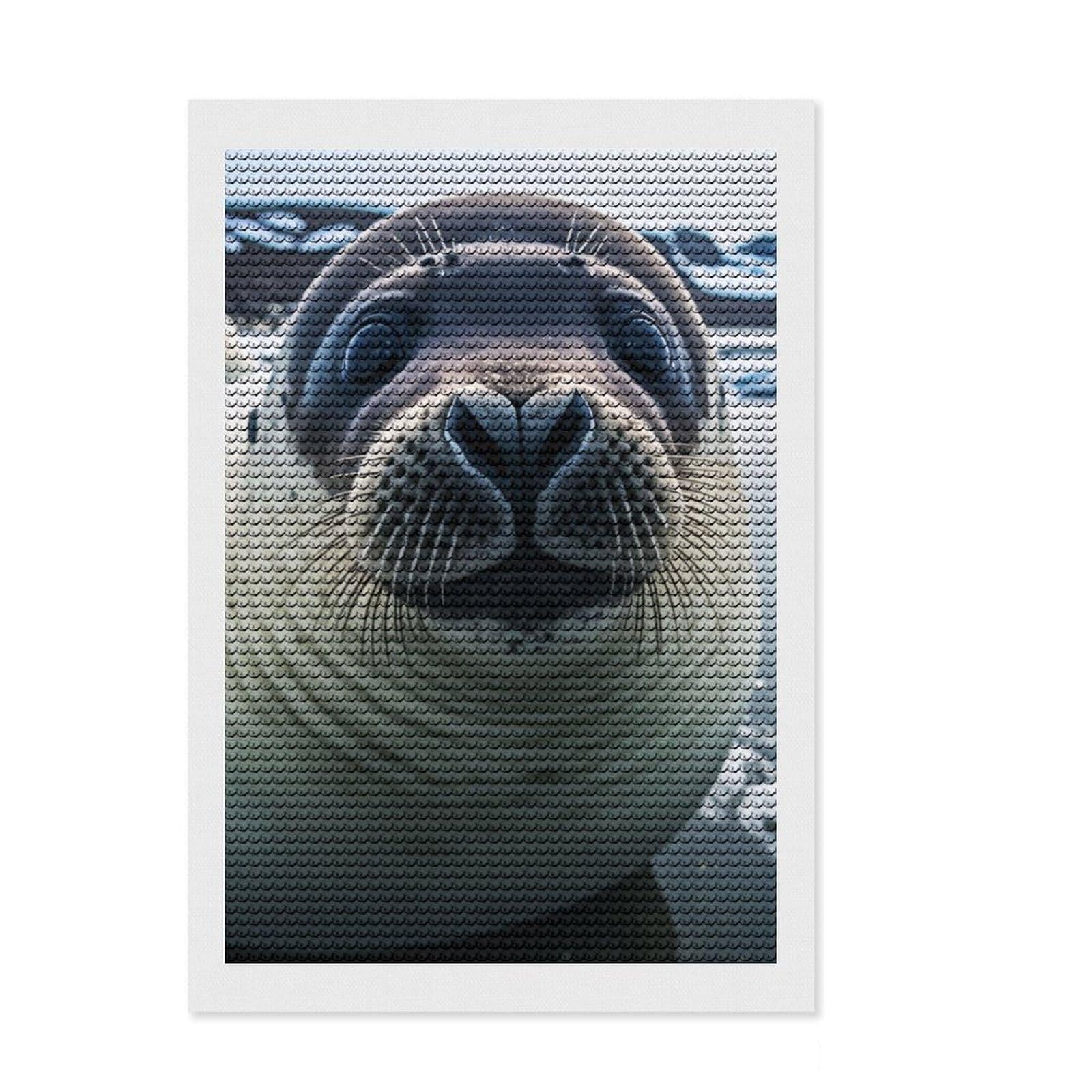 Junmoney Sea Lion Portrait Diamond Painting Kit 8"x12", Mindful Craft Activity, Neat Printed Canvas, Modern Decor, Gift Idea, Adhesive Canvas