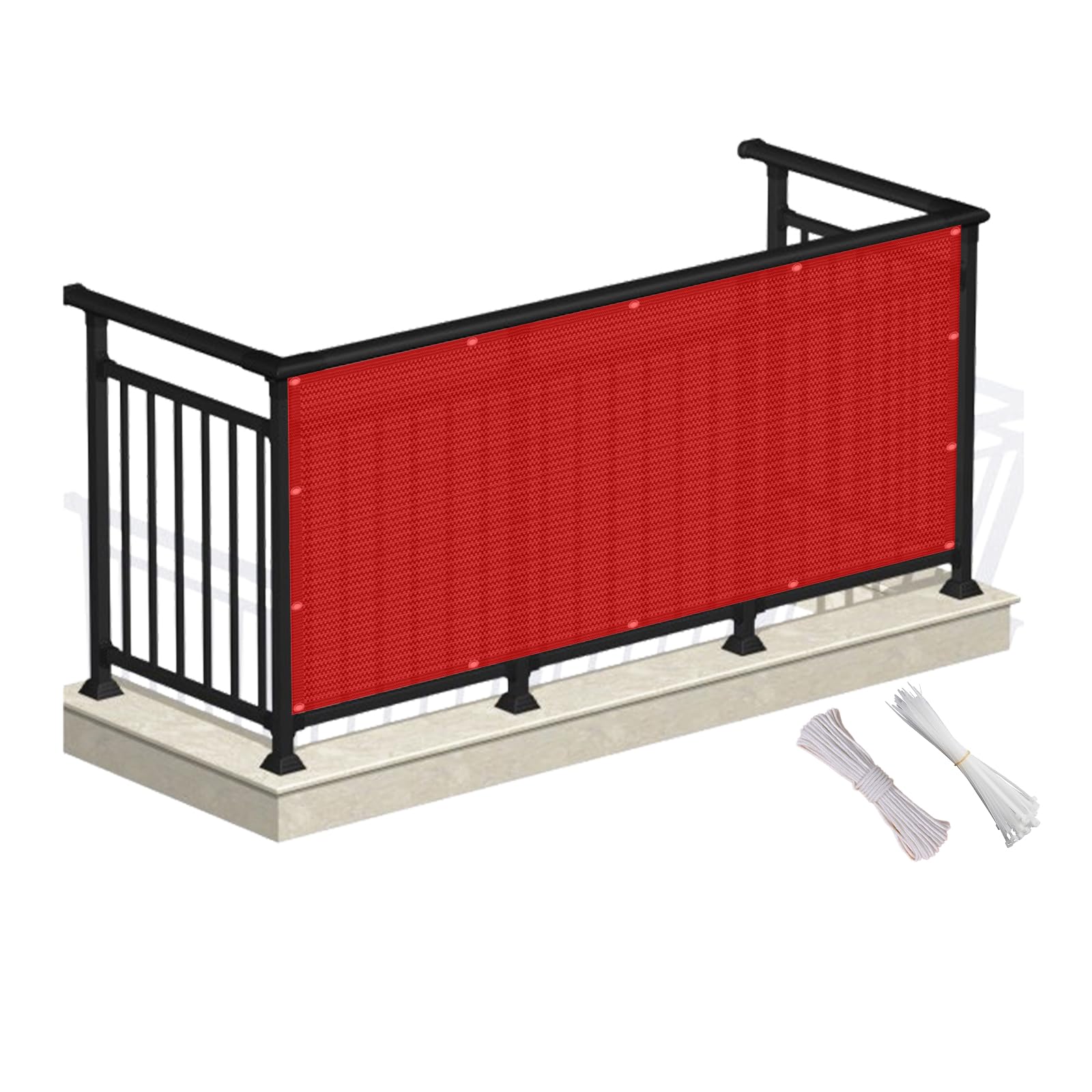 Balcony Privacy Screen 150 x 500 cm Wind and UV Protection,Sun protection, breathable, Fence Screen for Balcony Screen Fence Cover with Cable Ties and Rope for Backyard,Deck,Railing,Pools, Red