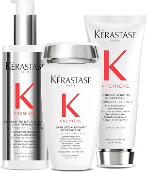 Kerastase Plumiere 3-Piece Set, Damage Repair, Consantre 8.5 fl oz 250 ml + Van, Decalcify, 8.5 fl oz 250 ml + Fondant Fluid Repair, 6.8 fl oz 200 ml Damage Care