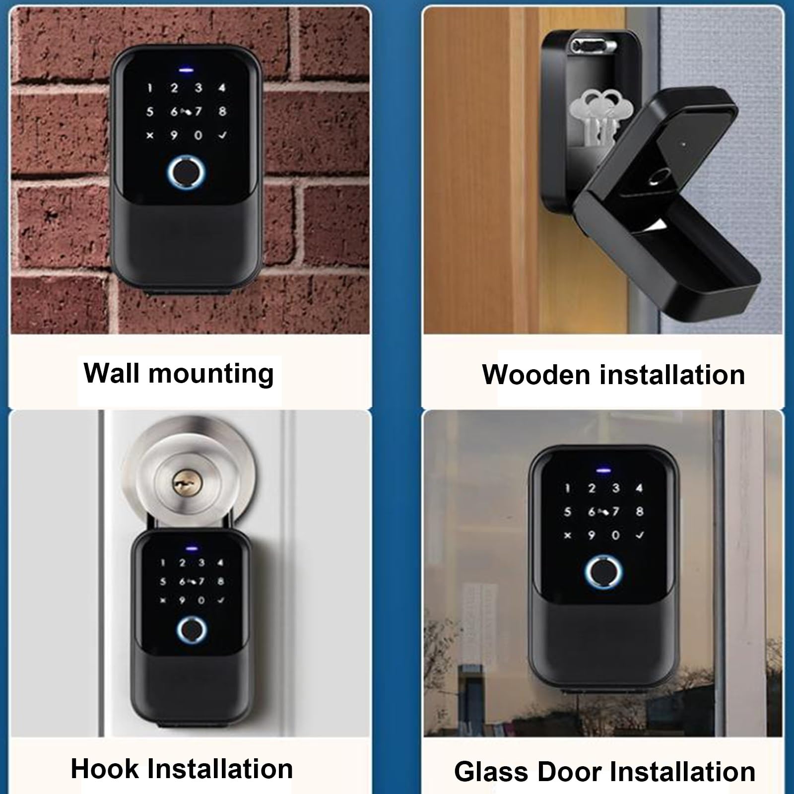 Smart Schlüsseltresor mit Fingerabdruck und Zahlencode, 5 Möglichkeiten zum Entsperren, Öffnung Durch Smartphone, Wasserdichter Schlüsselschrank für Zuhause/Airbnb/Garage (mit Aufhänger)