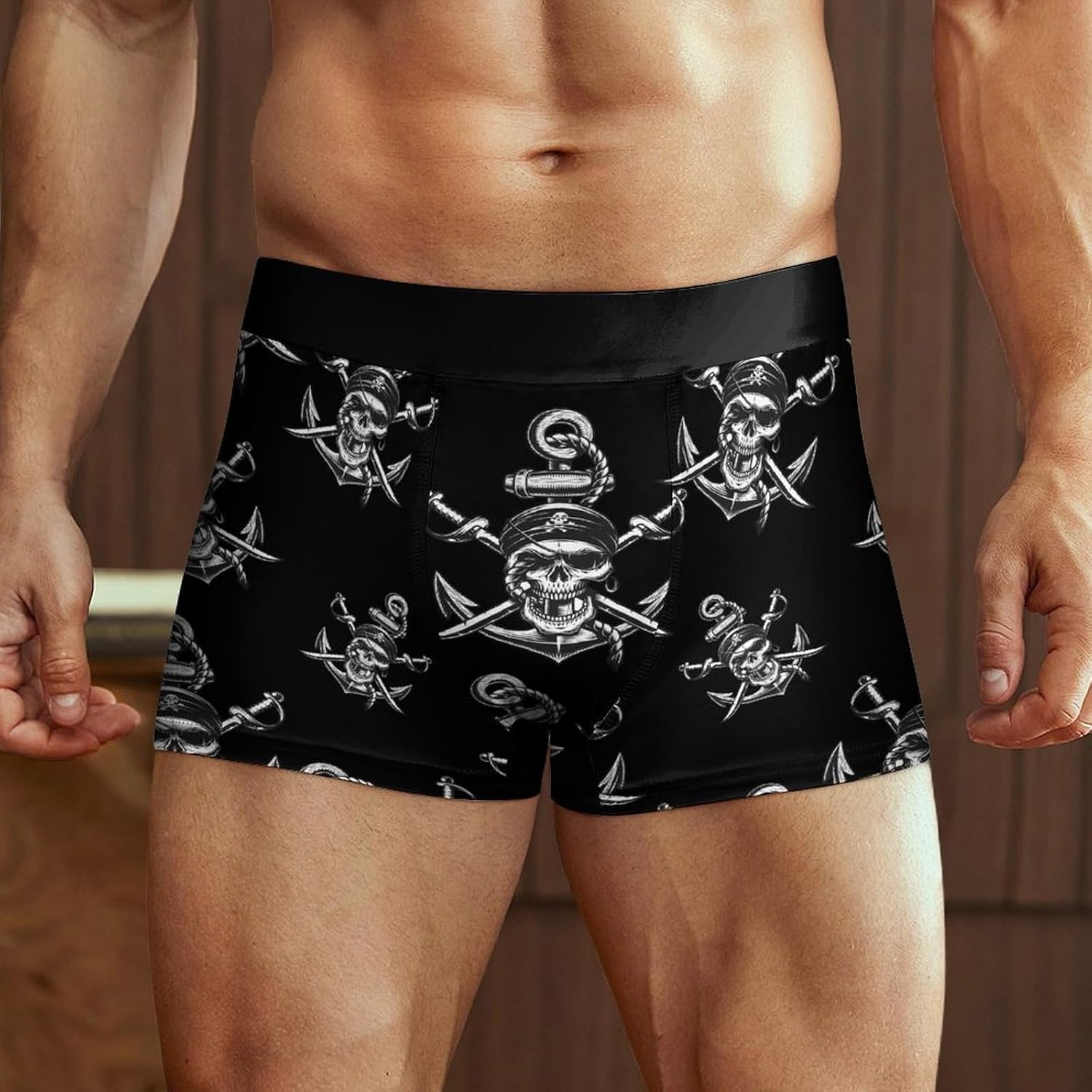 Pirate Skull Swords Anchorss Men's Underwear Boxer Briefs Breathable Shorts Elastic Waistband
