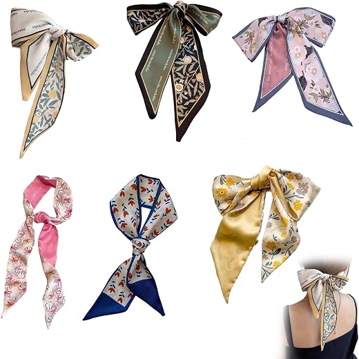 YUISI 6PCS Scarfs for Women Stylish, Floral Print Satin Scarf, Hair, Neck, and Handbag Accessory for Casual & Holiday Outfits