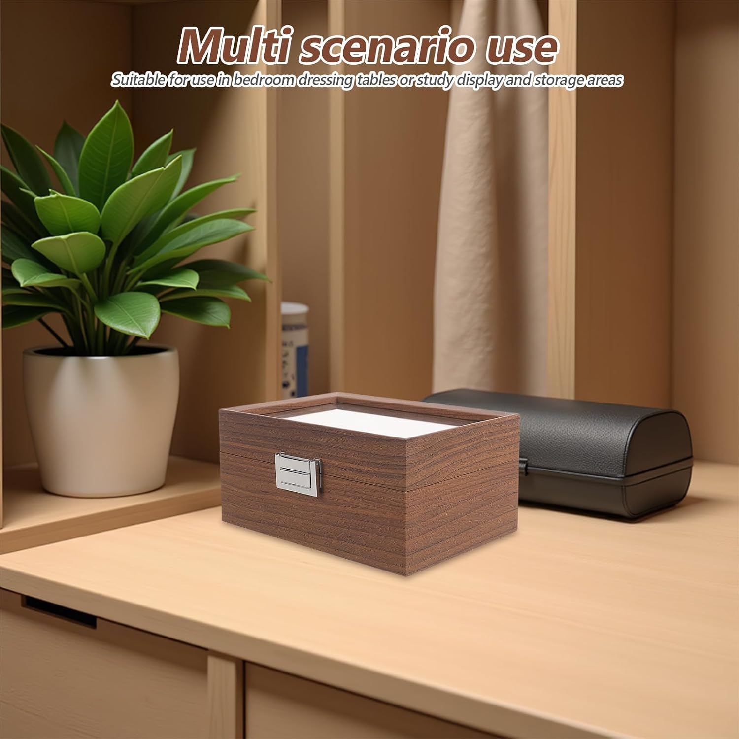 Wood Watch Display Case 3 Slot with Lid and Soft Lining image 5