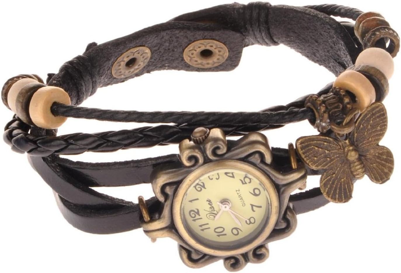 FightingLady Fashion Accessories Trial Order New Quartz Fashion Weave Wrap Around Butterfly Pendant Leather Bracelet Lady Woman Wrist Watch