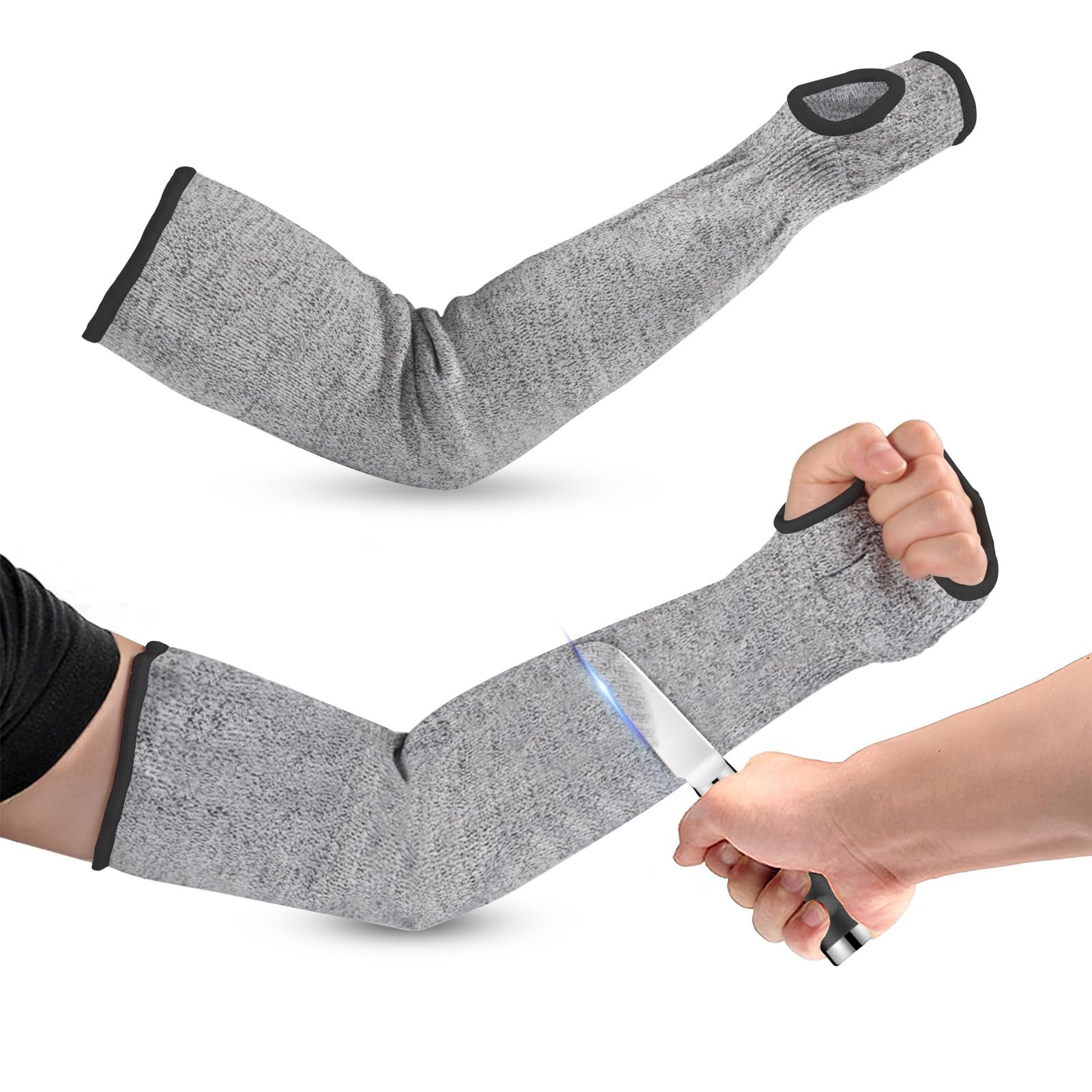 Manchons en tricot résistants aux coupures, 45cm/17,71 po manchons de protection pour le jardinage avec trou pour le pouce protège-bras résistant aux perforations pour les travaux à haut risque