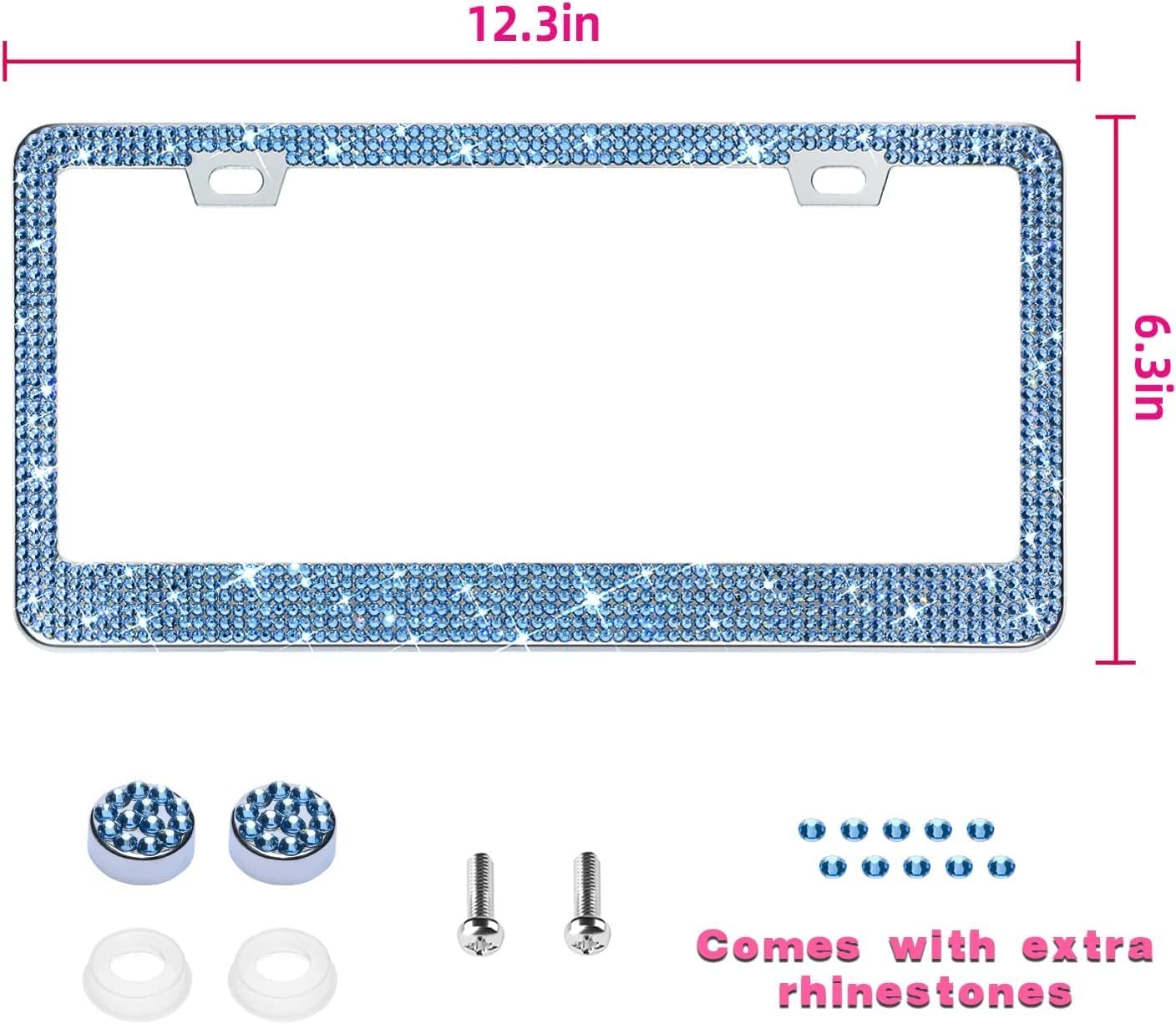 Bling Rhinestone License Plate Frame for Women, Sparkly License Plate Frames| Stainless Steel Frames & Over 1200 pcs Finest 14 Facets Glass Crystals Premium Diamond(Light Blue) image 2