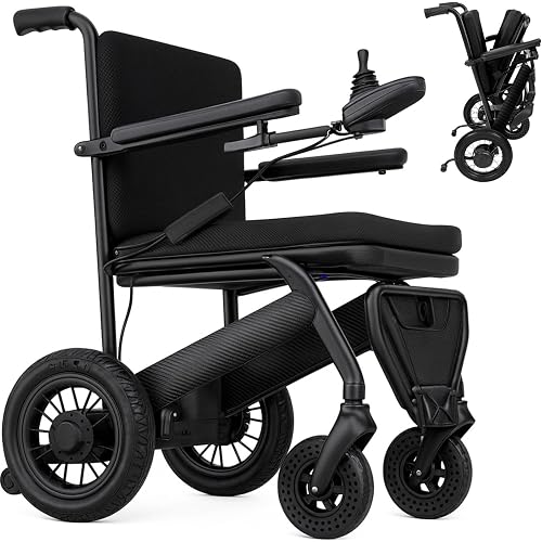 Vive Lightweight Electric Wheelchair for Adults - 39 lbs Carbon Fiber Foldable Power Chair Portable Motorized Mobility Aid for Seniors - Travel Friendly Durable Compact Collapsible Frame, Easy Storage