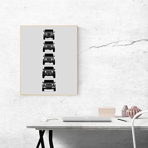 Miniatura 22 de Handmade Poster compatible with Jeep Wrangler Generations and Print of CJ, YJ, TJ, JK, JL - Silver, 8x10" Satin Print (Unframed) - Gift for Car