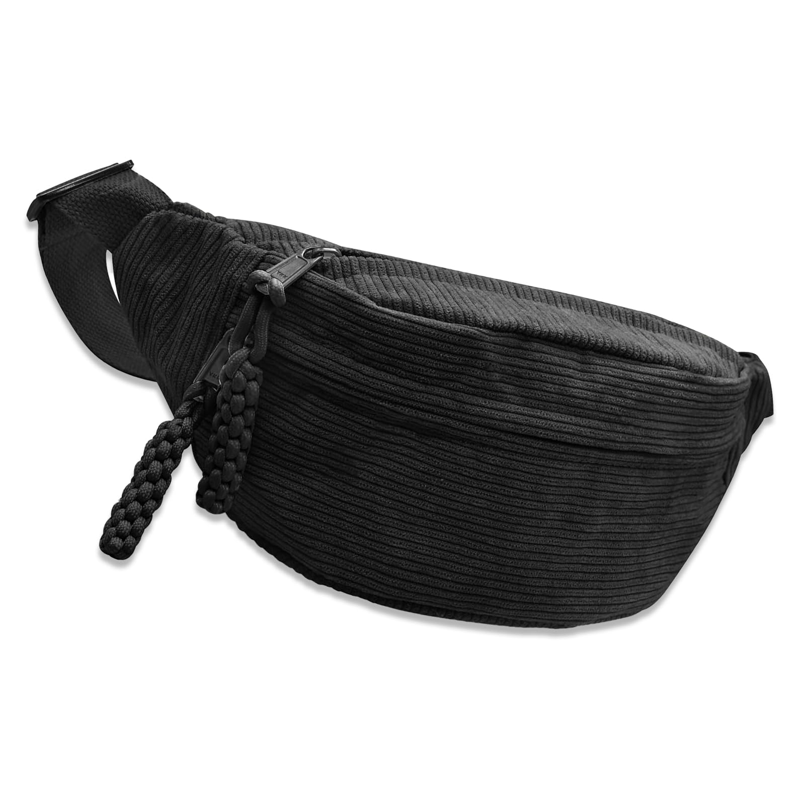 Fauchbag Cord Ladies Shoulder Bag Cord with Shoulder Strap Adjustable Fashionable Cord Hip Bag Black Leisure Sport Hip Pockets Crossbody Bag Unisex for Women, Men-image-34