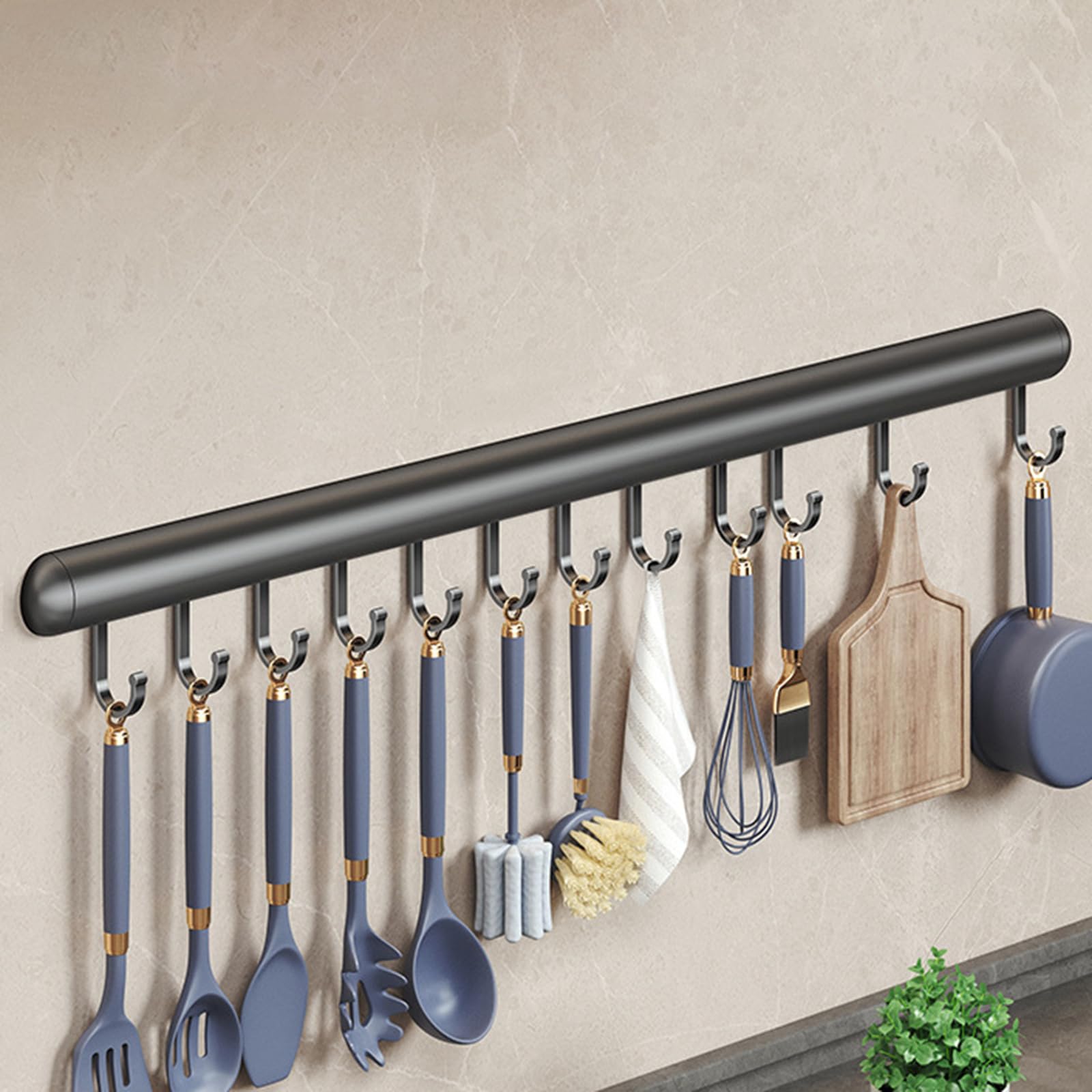 Peakjune Kitchen Utensil Hook Holder,Wall Mounted Kitchen Utensil Rack,Self Adhesive Utensils Hanging Rail,Sturdy And Rust-Proof,Suitable For Restaurant And Bathroom