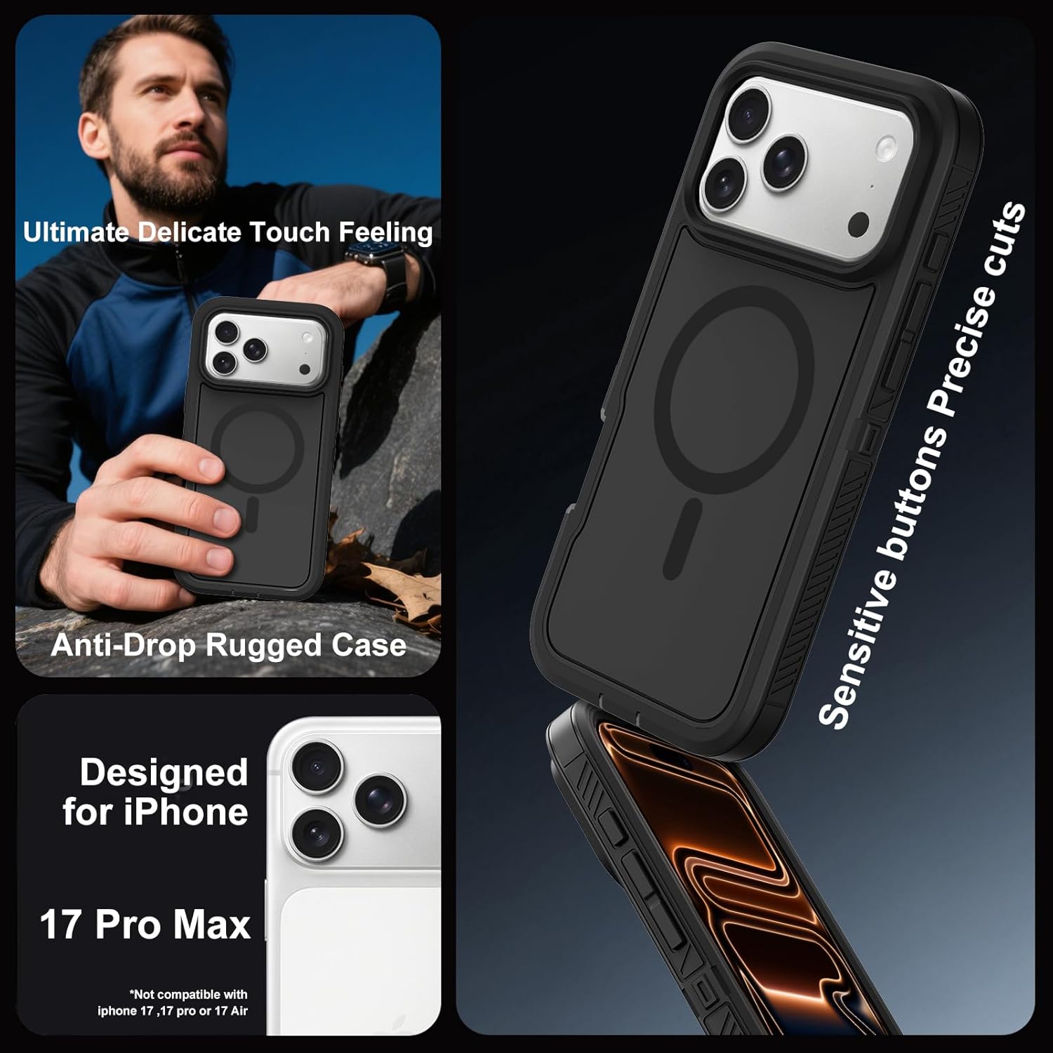 Annymall Magnetic for iPhone 17 Pro Max Case [Compatible with MagSafe] Full-Body Rugged Heavy Duty Phone Cover with Screen Protector Shockproof Drop Protection for Apple 17 Pro Max 6.9" Black - Image 2