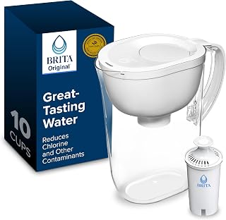 Brita 10-Cup BPA-Free Water Filter Pitcher, Includes Standard Filter, Reduces Chlorine & Metals, Lasts 2 Months, Fridge-Safe White