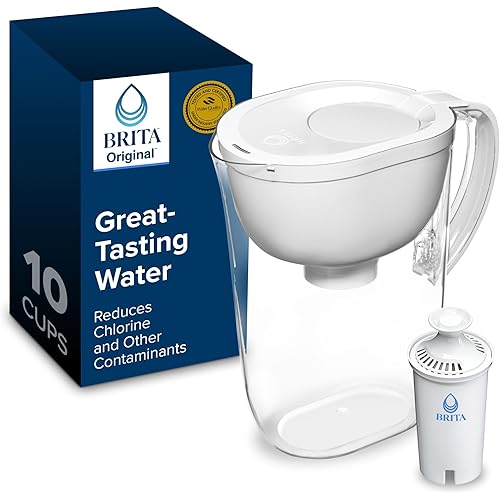 Brita Large Water Filter Pitcher for Tap and Drinking Water, Includes 1 Standard Filter, BPA-Free, Lasts Two Months, 10-Cup Capacity, Bright White
