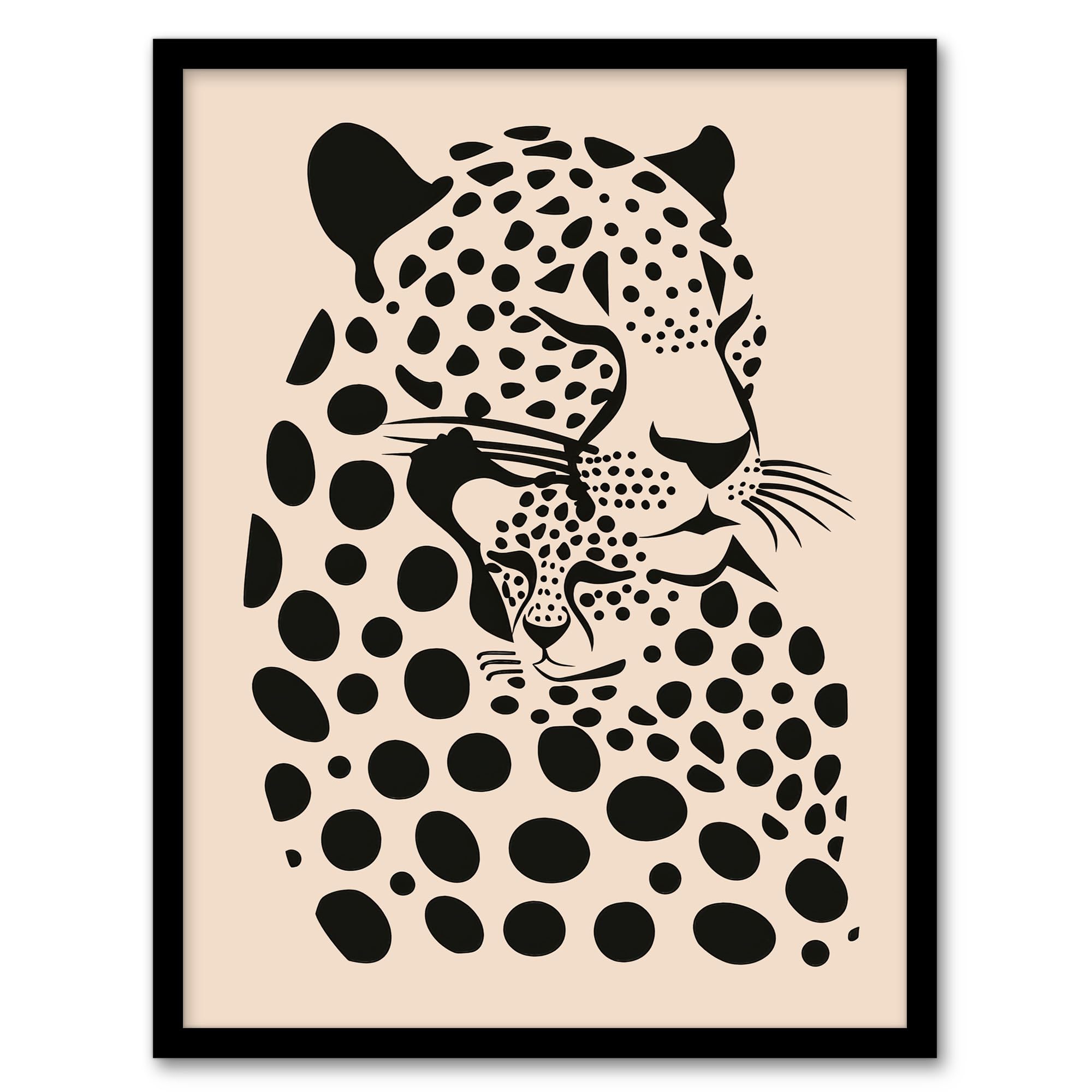 Artery8 Leopard Mother Pup Baby Black Tan Graphic Design Wall Art PrintA4 Size from B&Q