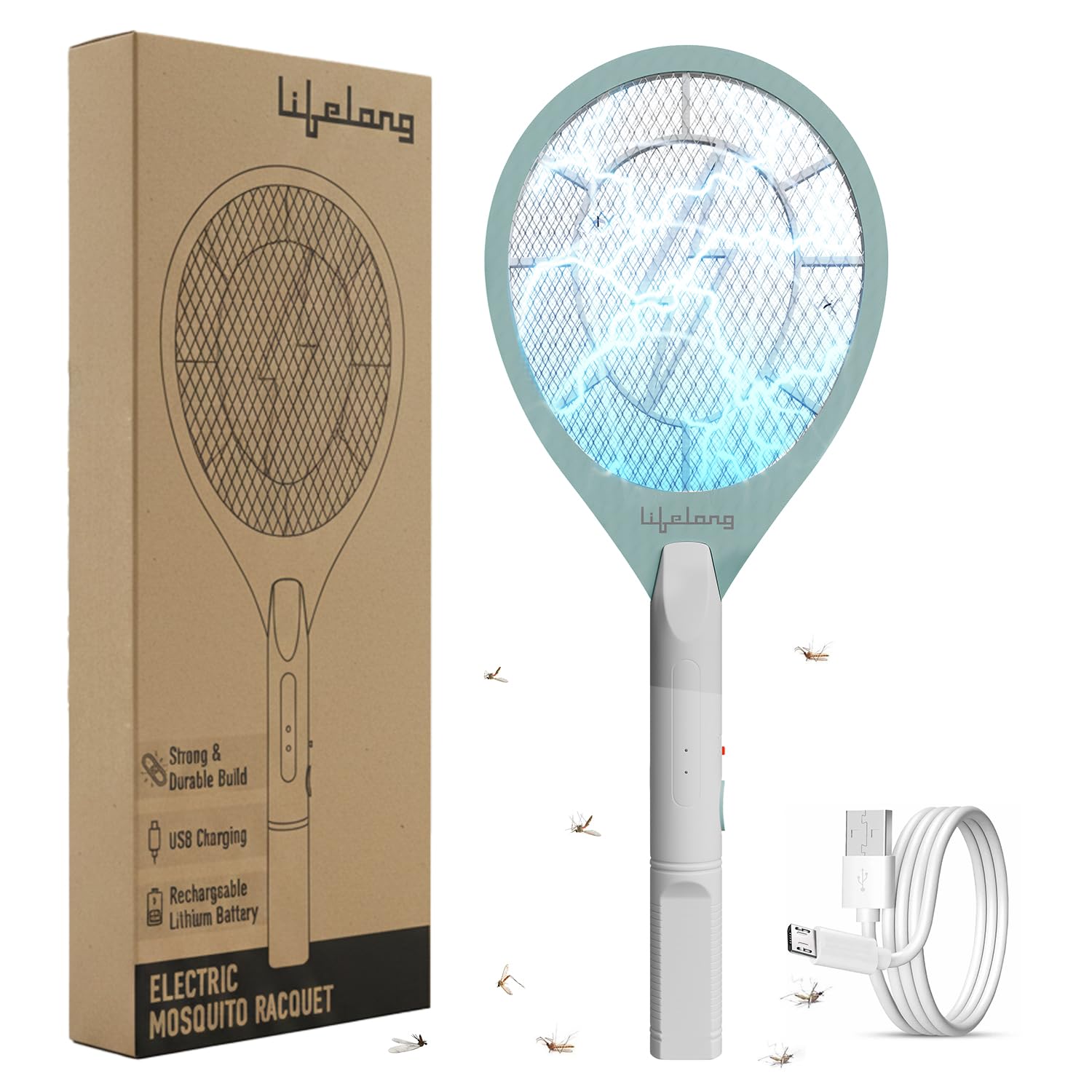 Lifelong Rechargeable Electric Mosquito Racket | Electric Fly Swatter | Mosquito Bat | Mosquito Killer Racket | USB Charging