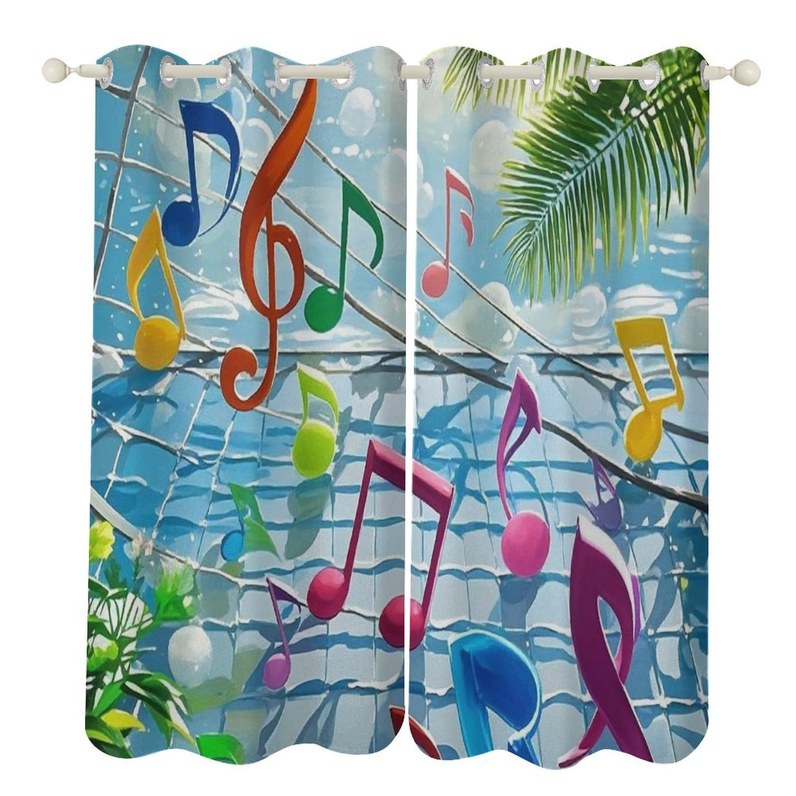 Rideaux occultants thermiques motif musique 132x183 cm pour isoler du froid