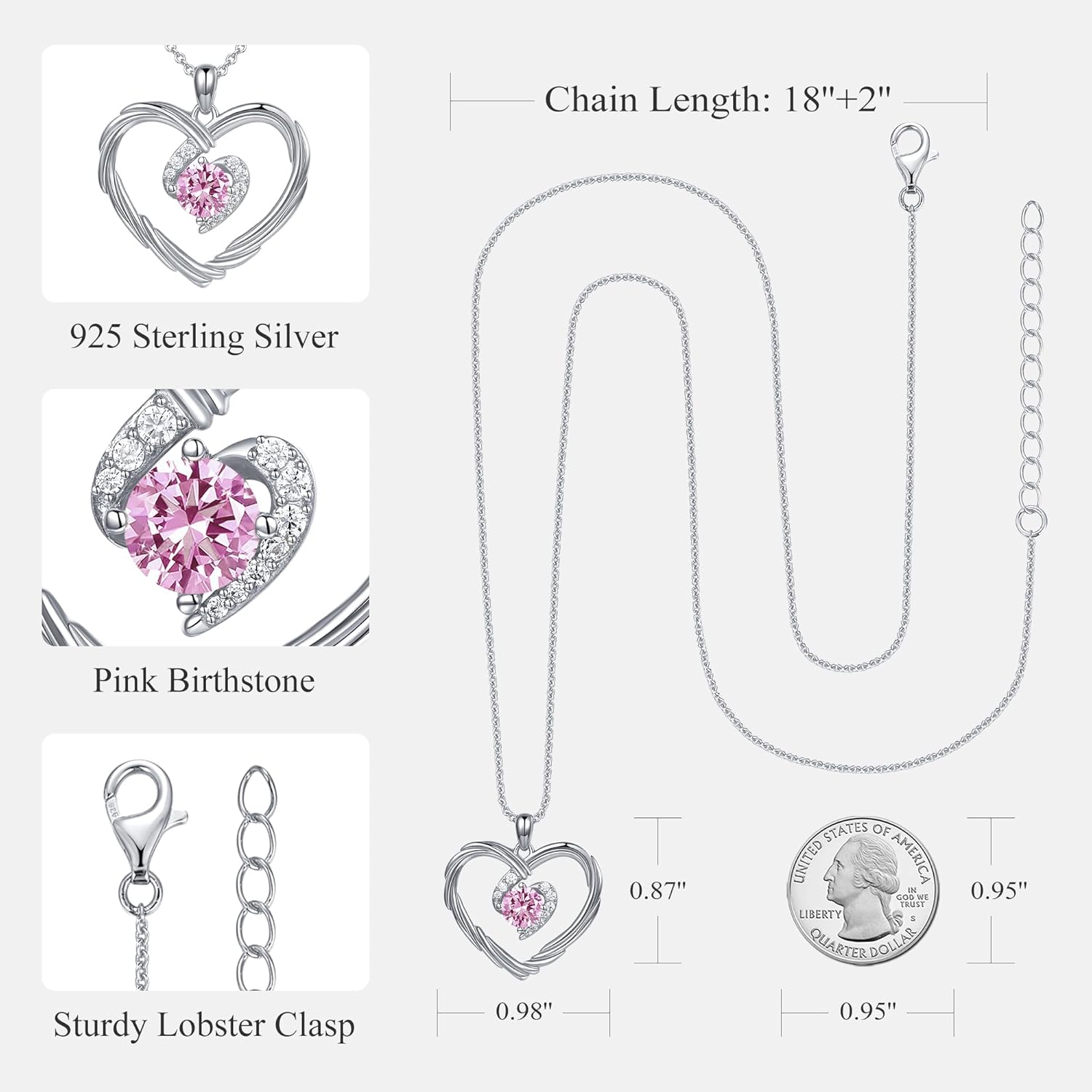 G&GEMSJEW 18K Gold Heart Birthstone Necklaces for Women, S925 Sterling Silver Jewelry Birthday Gifts for Women Wife Girlfriend Mom, Anniversary Christmas Valentines Gifts - Image 4