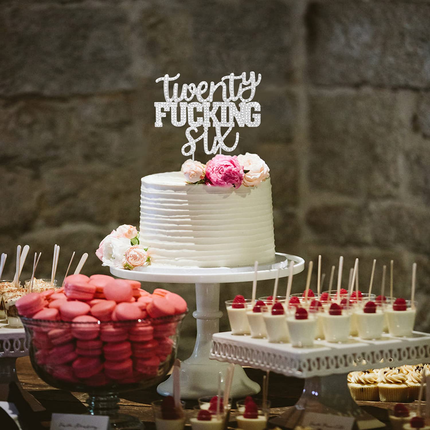 Gold Glitter Happy Birthday Cake Topper, Funny 26th Birthday Party Supplies - View #3