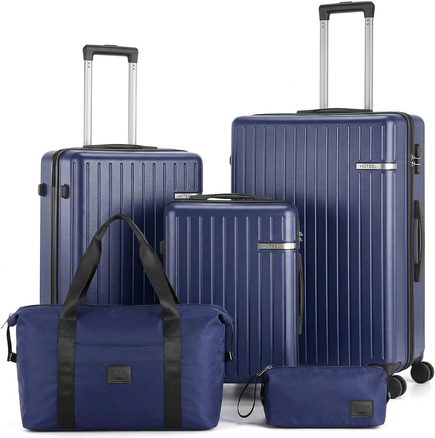 HOTEEL 5 Piece Luggage Set (4-YEAR WARRANTY) ABS+PC Hardshell Carry on Suitcase with Spinner Wheels & TSA Lock for Men Women, Rolling Suit Case for Plane, Travel, Business, Royal Blue (20/24/28/DB/TB)