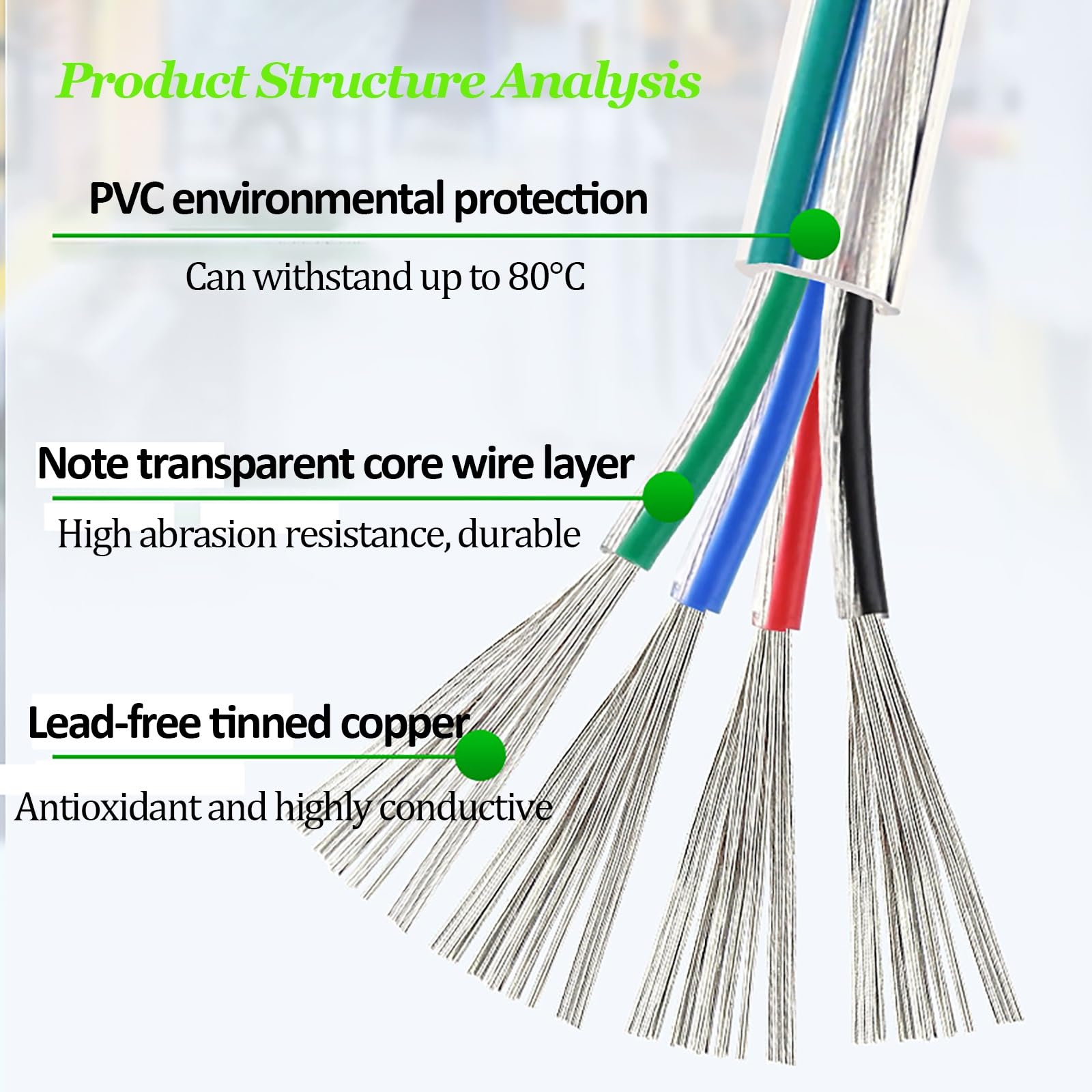 Câble D'alimentation Transparent 2/3/4 Conducteurs En PVC, Fil Électronique 18/20/22 AWG, Fil De Cuivre Étamé Multiconducteur, Adapté Aux Équipements Et Aux Éclairages(200ft,3c-18AWG)