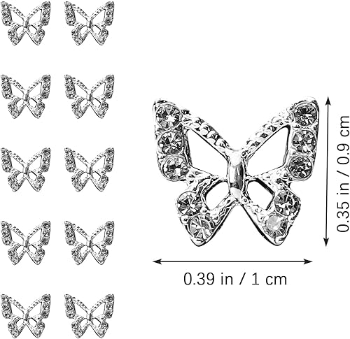 Miniatura 3 de Dijes de uñas de mariposa 10 piezas de diamantes de imitación de plata 3D decoración de uñas acrílicas brillantes diamantes de imitación gemas de