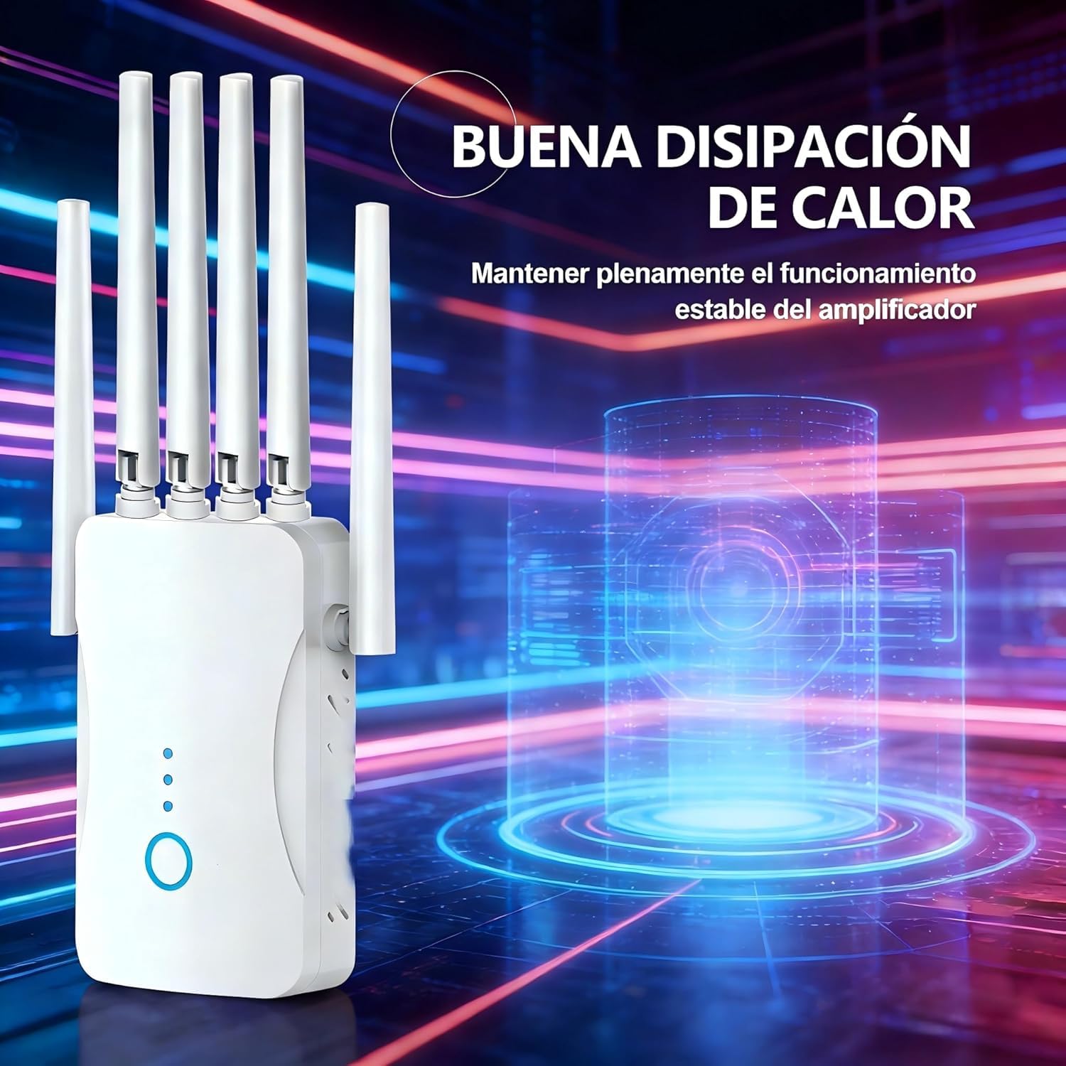 Répéteur Wi-FI 6 Antennes pour Maison et Bureau, Amplifie Le Signal Wi-FI Jusqu’à 120m²,Connexion Rapide et Stable, Idéal Streaming, Jeux en Ligne et Télétravail