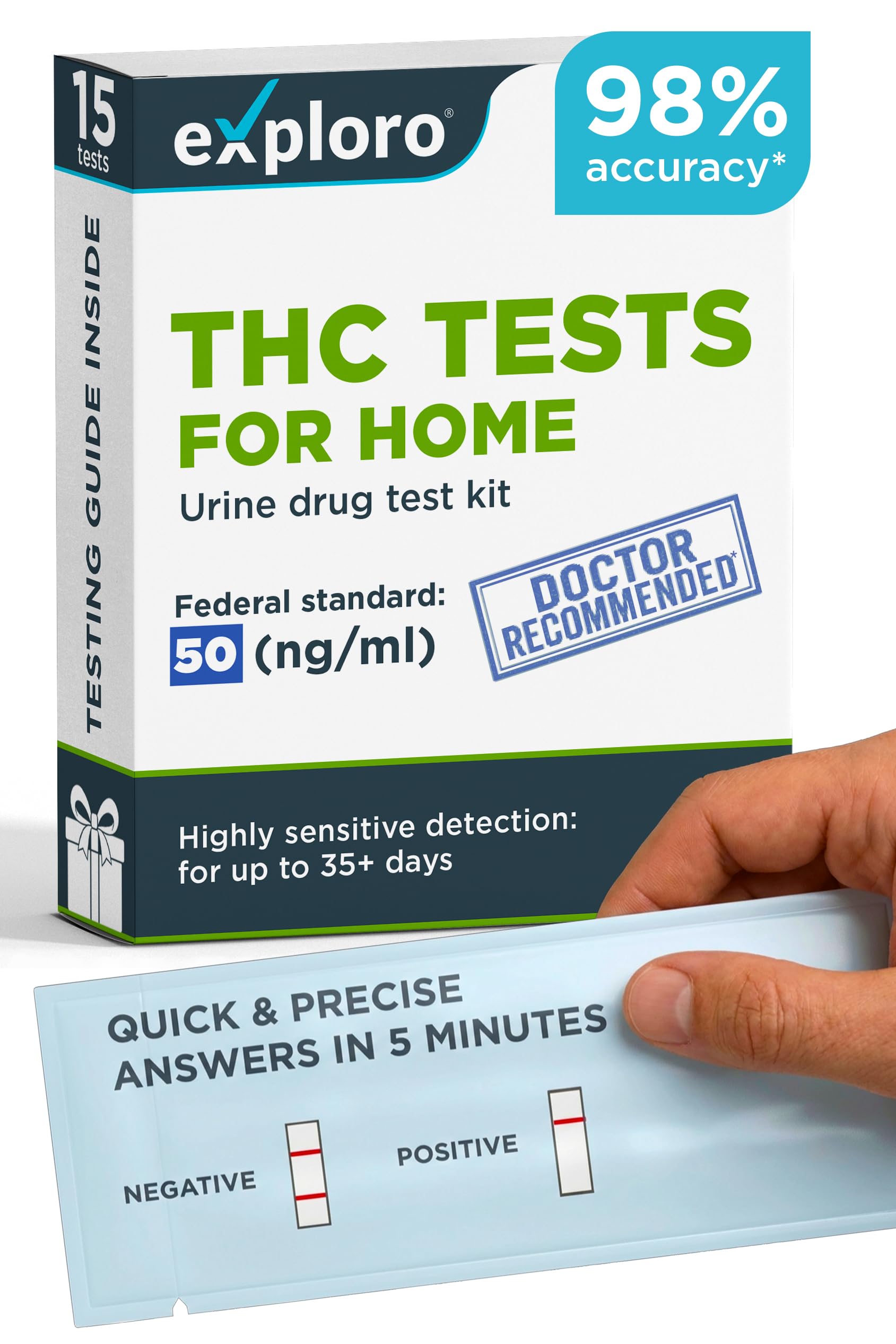 Exploro Highly Sensitive at Home Marijuana Drug Test Kit, THC Drug Test Kit Marijuana/Weed, THC Drug Test Urine, Easy Home Drug Test Marijuana/THC Substance Abuse, 15 THC Test Strips/Sticks, 50 ng/ml
