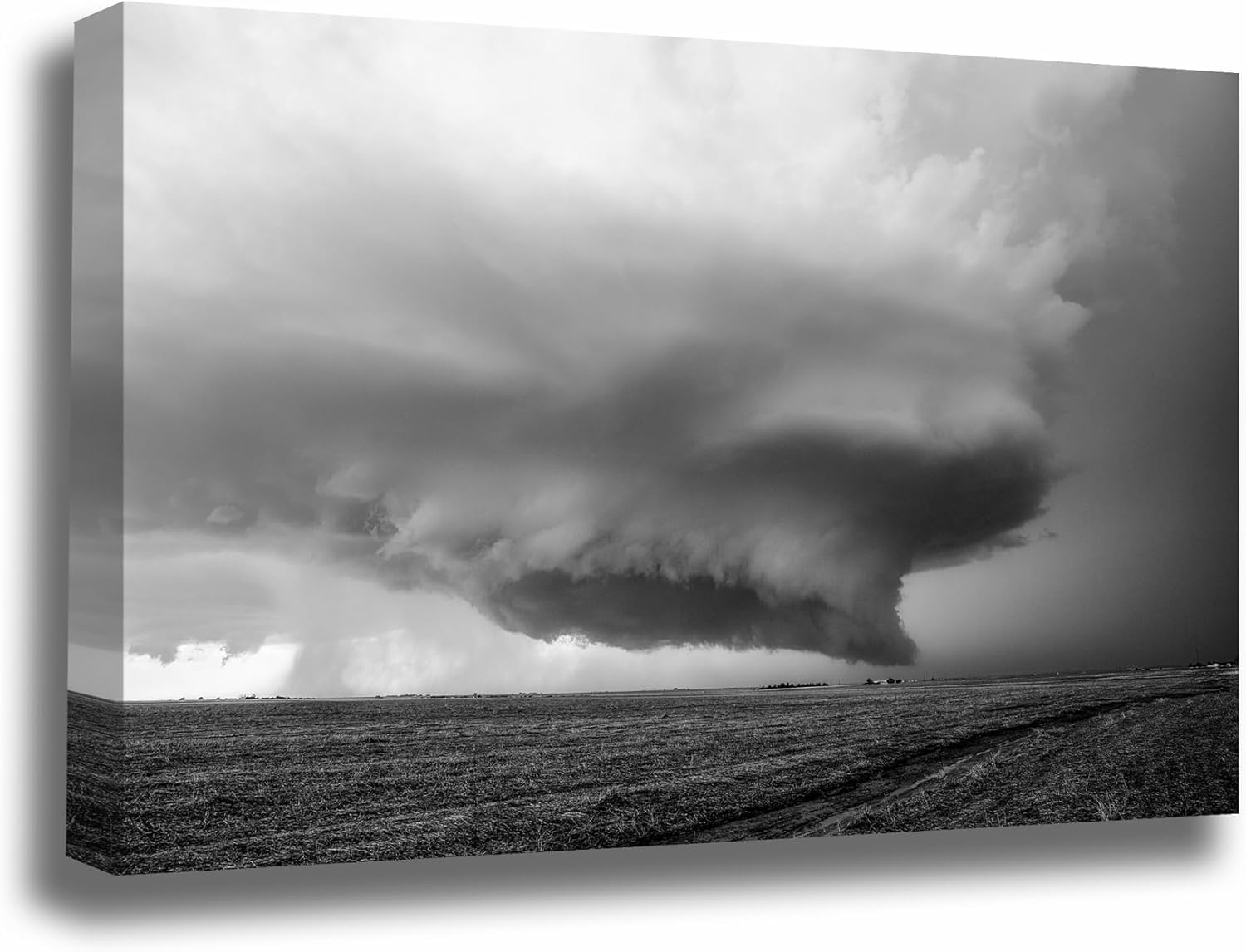 Storm Canvas Wall Art (Ready to Hang) Black and White Gallery Wrap of Supercell Thunderstorm on Stormy Spring Day in Kansas Weather Photography Nature Decor (.75, 24" x 36")