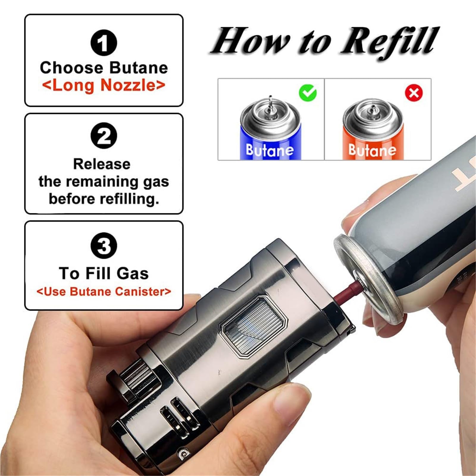Triple Jet Flame Vintage Metal Butane Lighter with Visible Gas Window Push to Ignite, Adjustable Flame Windproof Portable Lighter for Candle Camping Gift (No Fuel Included)(Red Brass)