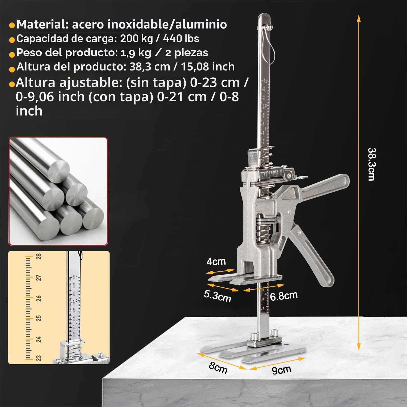 Brazo ahorrador de trabajo,2 piezas Elevador de Tablero de Puertas Duradero Con Escala, Hasta 880 lbs/400 kg, Multifunción Levantador de Azulejos,Para Puertas,Armarios,Azulejos de Pared