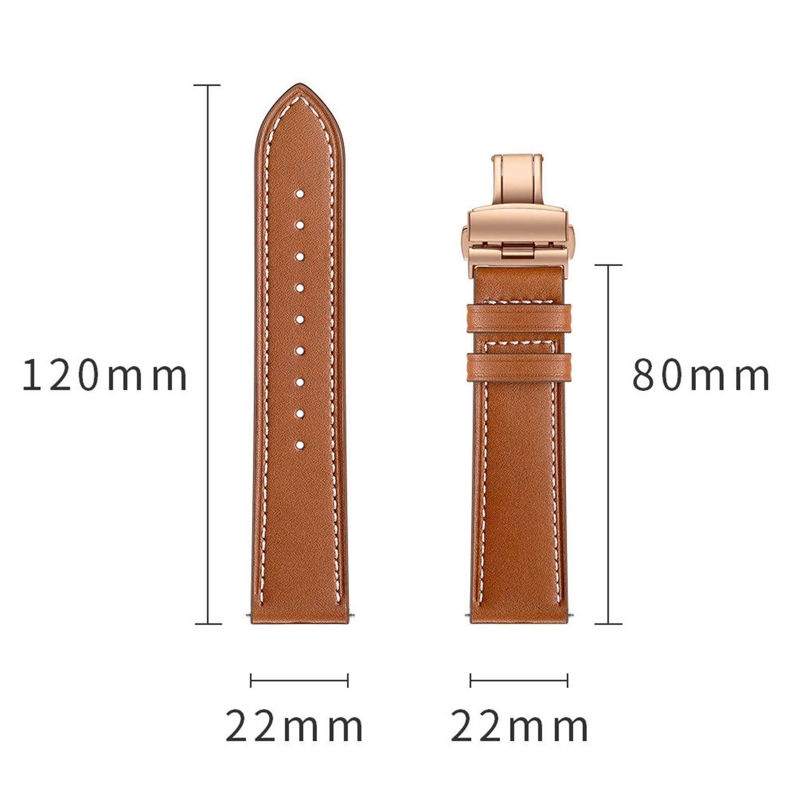 Uhrenarmbänder, Uhrenarmband Schlaufe, 20mm/22mm Damen Herren Elegantes Echtleder Uhrenarmband Schnellverschluss Schmetterlingsschnalle Hautfreundliches, atmungsaktives Ersatzarmband (Color : Apricot