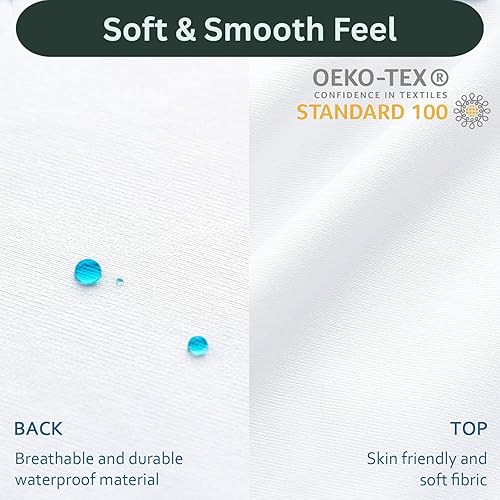 Miniatura 7 de Protector de colchón de plumas y puntadas para niños, adolescentes y adultos, funda de colchón 100% impermeable, estilo ajustado con bolsillos