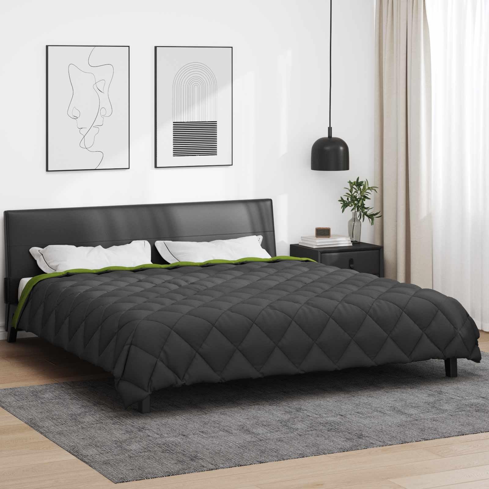 Edredón de invierno verde antracita de 240 x 260 cm con suave relleno de microfibra